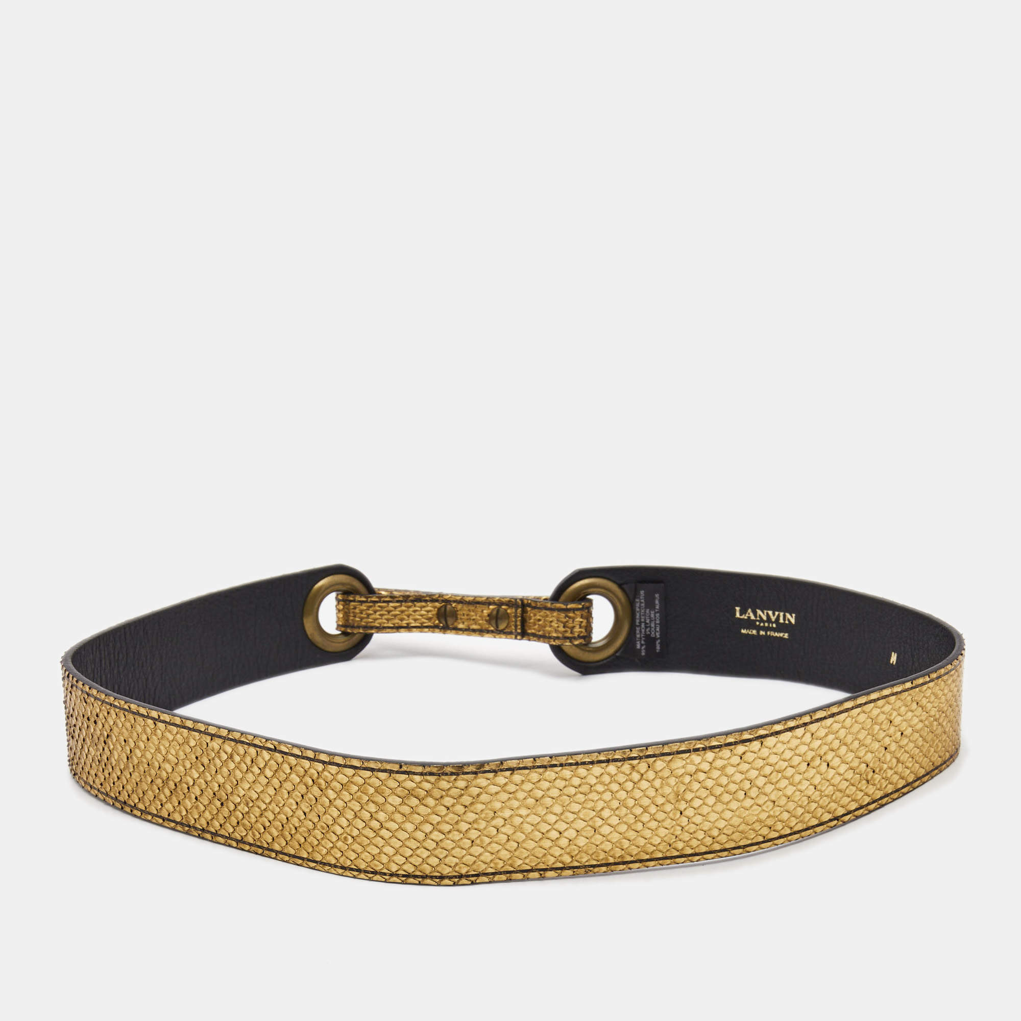 Pre Owned Lanvin Gold Snakeskin and Leather Adjustable Waist Belt