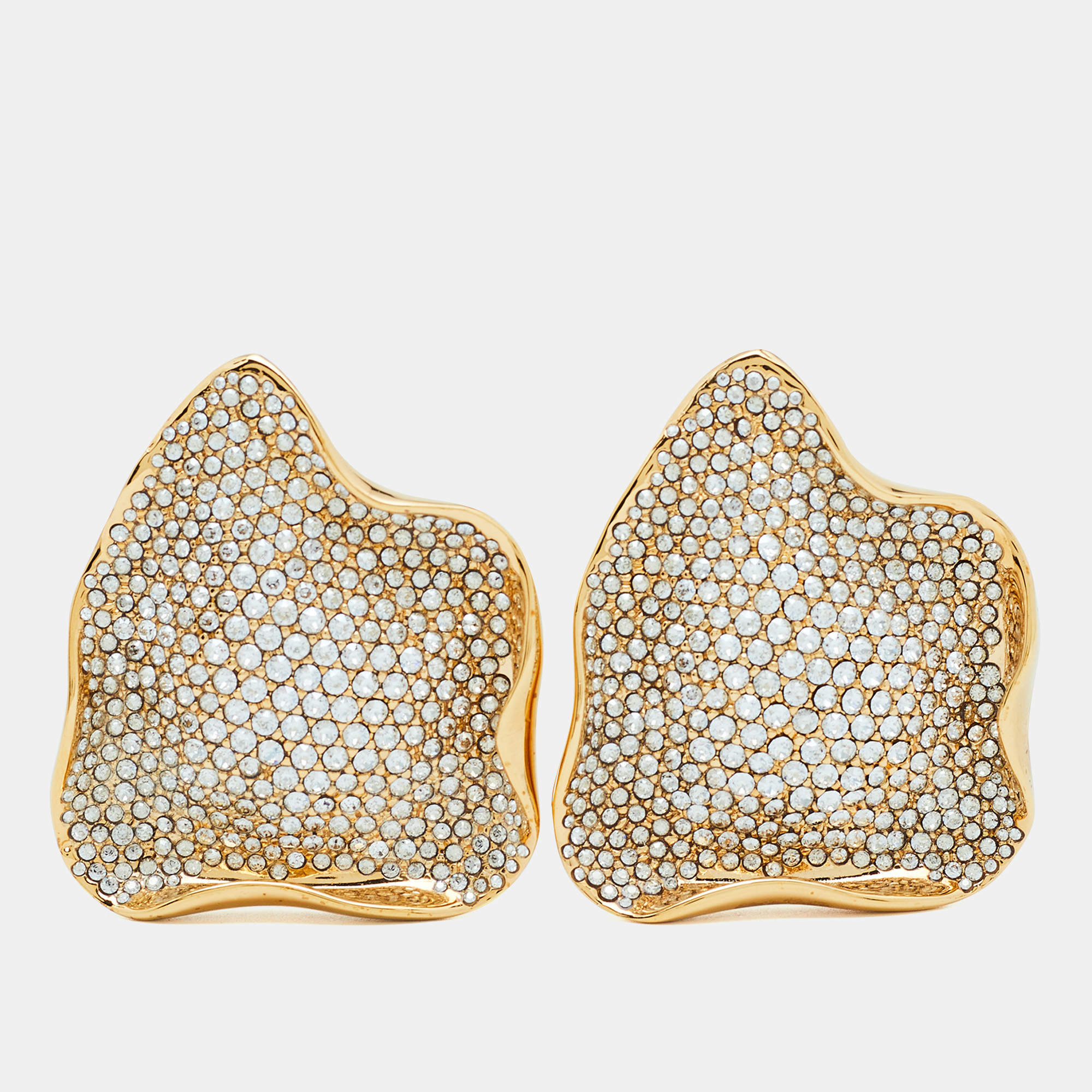 Pre Owned Lanvin Asymmetrical Crystals Gold Tone Earrings