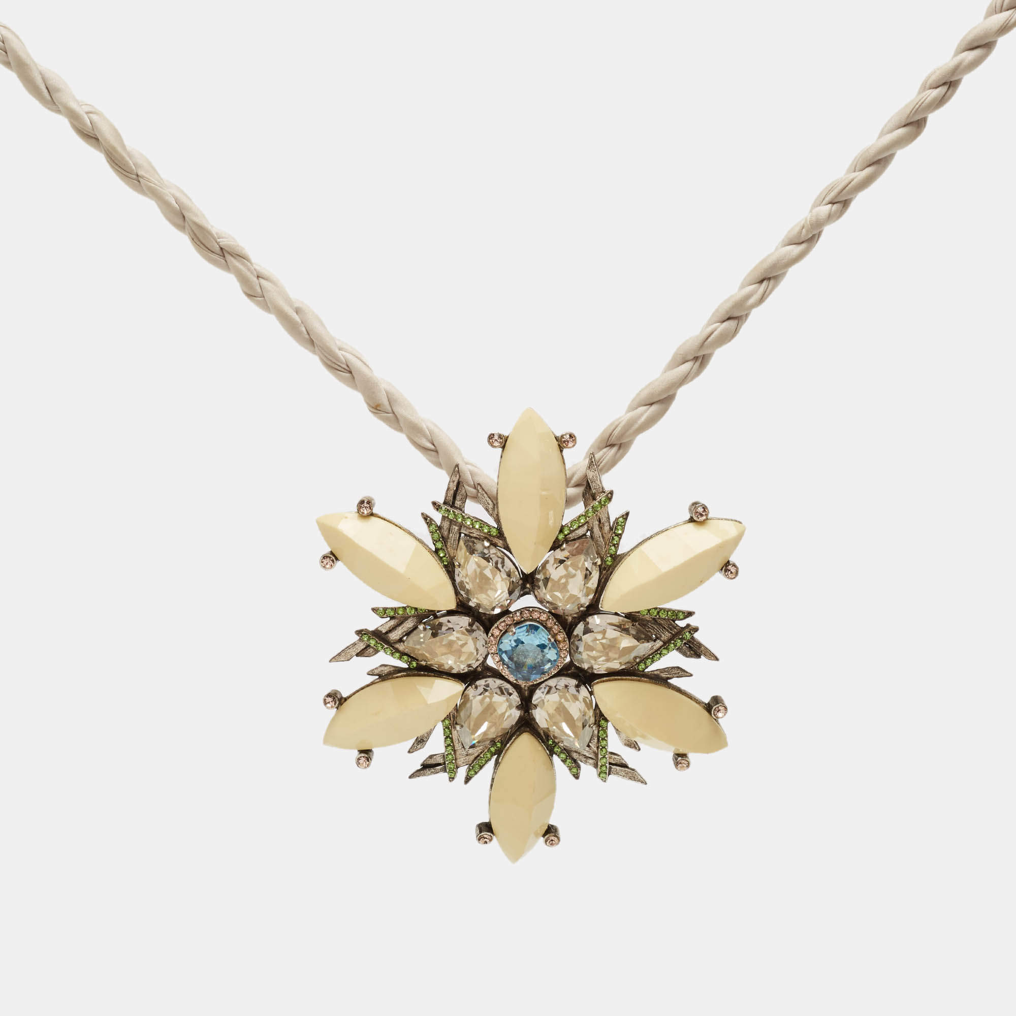 Pre Owned Lanvin Crystal Resin SIlver Tone Fabric Necklace