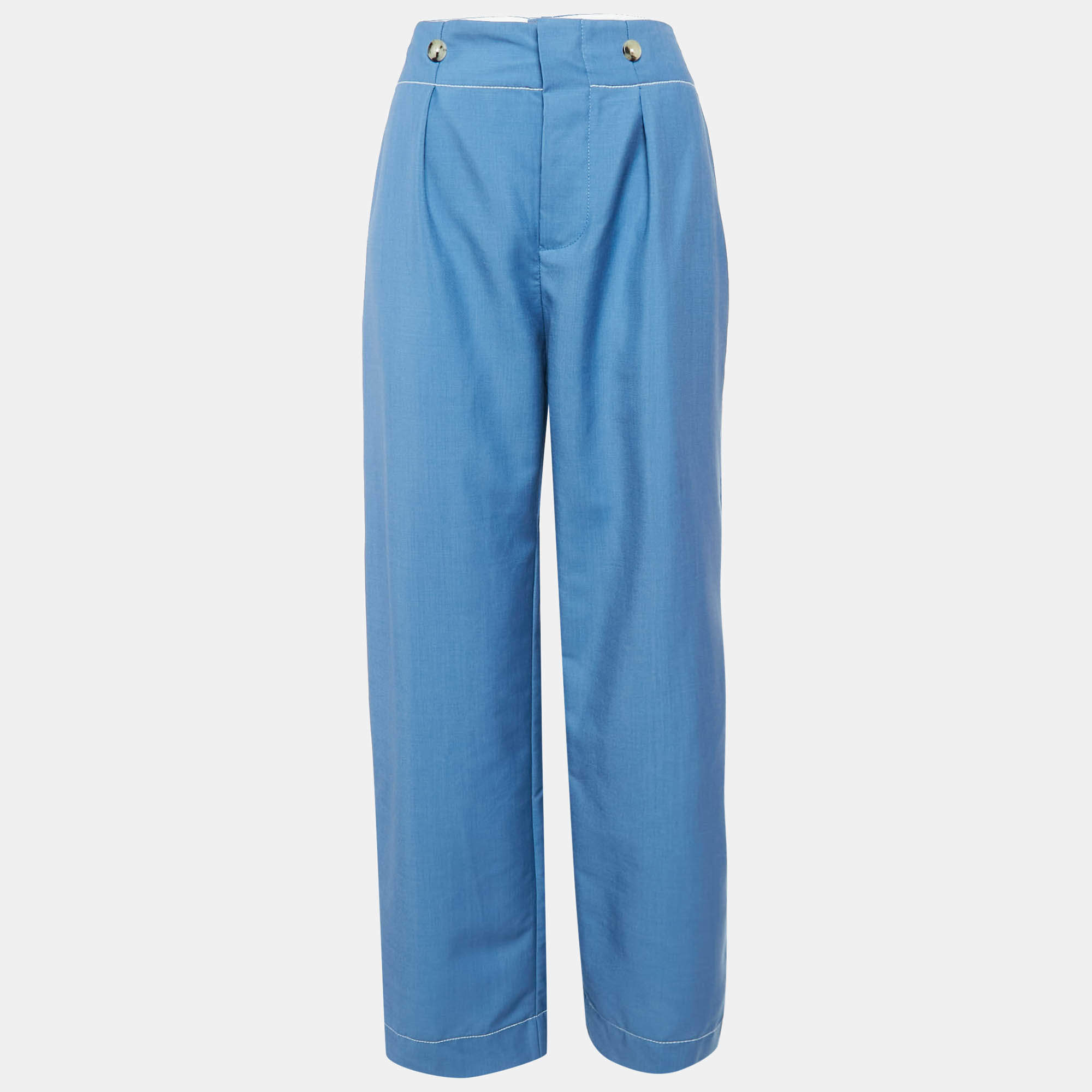 Lanvin Navy Blue Mohair Blend Straight Leg Trousers L