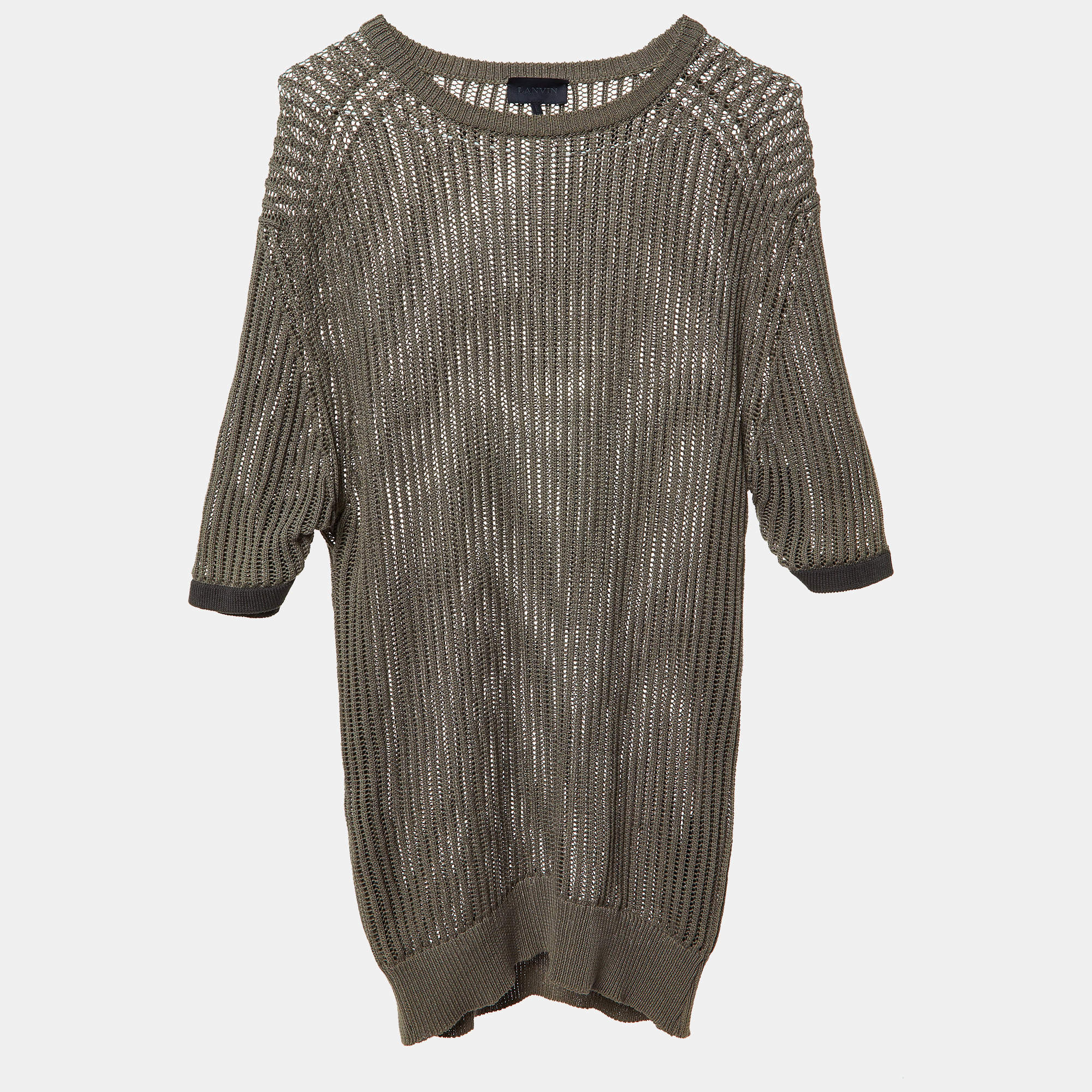 Pre Owned Lanvin Grey Patterned Cotton Knit Sweater XL