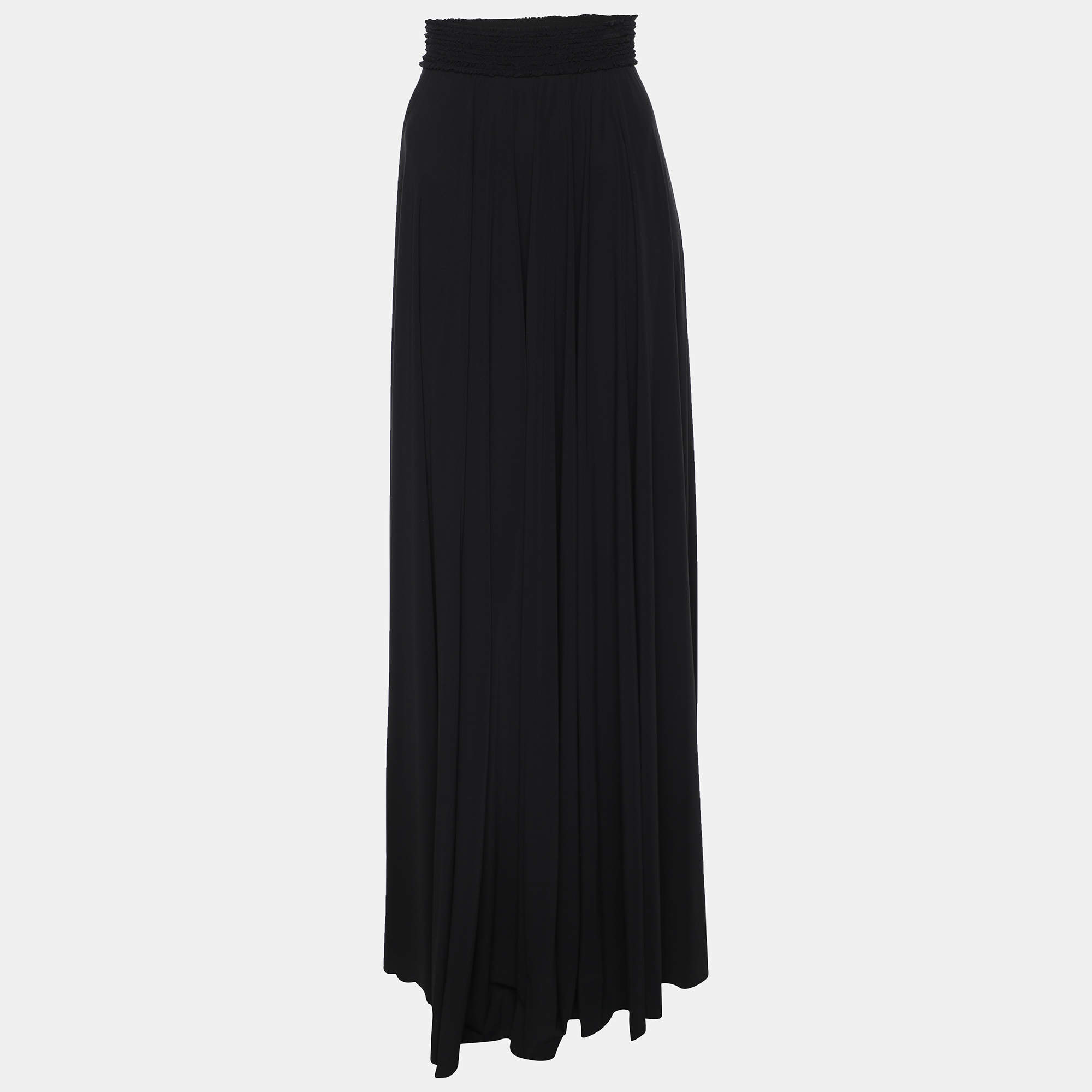 Pre Owned Lanvin Black Stretch Satin Maxi Skirt M