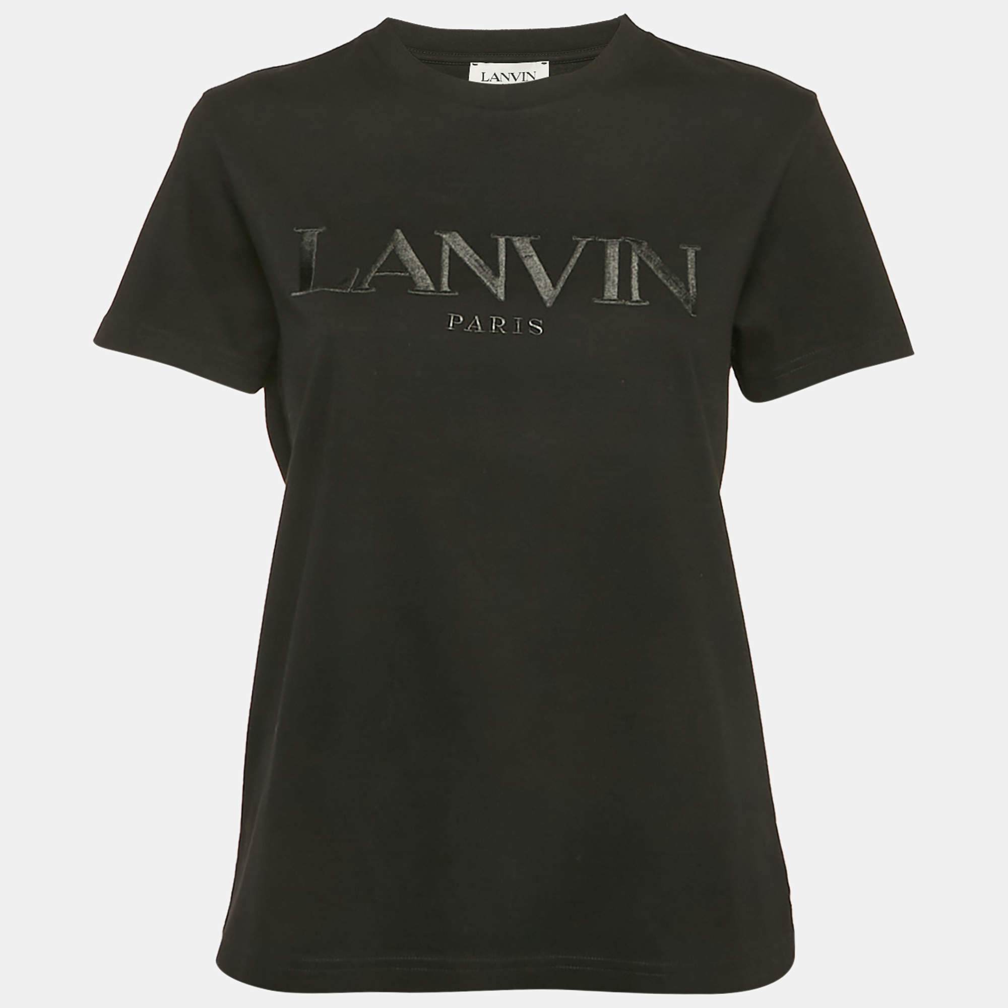 Pre Owned Lanvin Black Logo Embroidered Cotton Jersey T-Shirt M