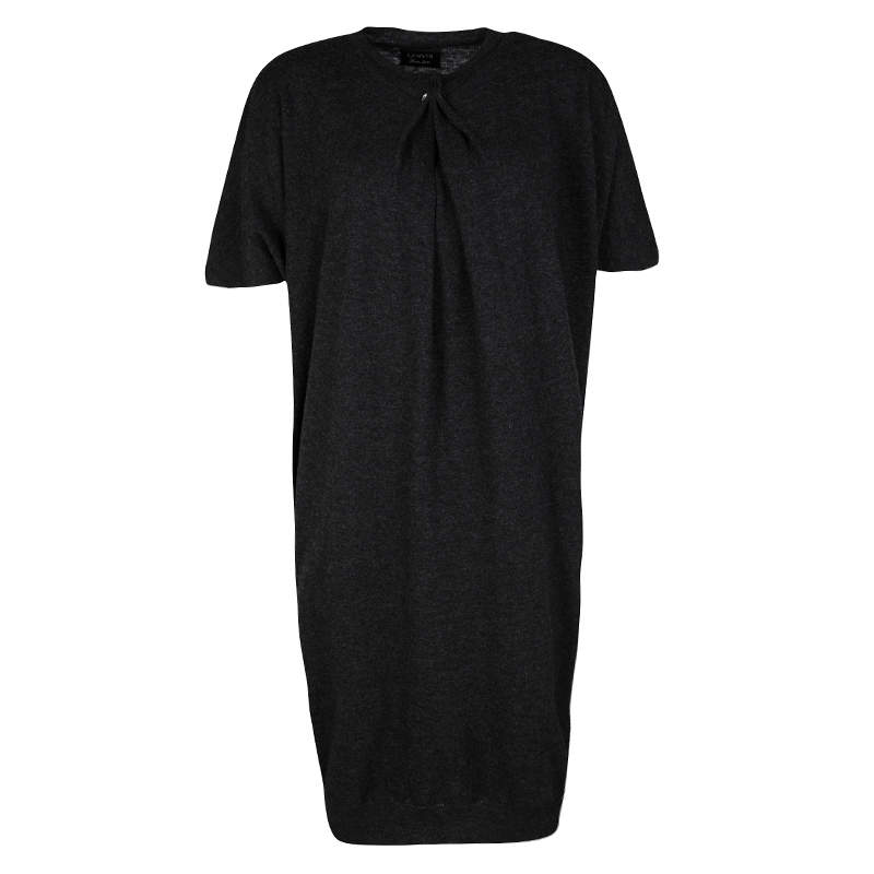 Lanvin Hiver'10 Grey Wool Short Sleeve Draped Dress S