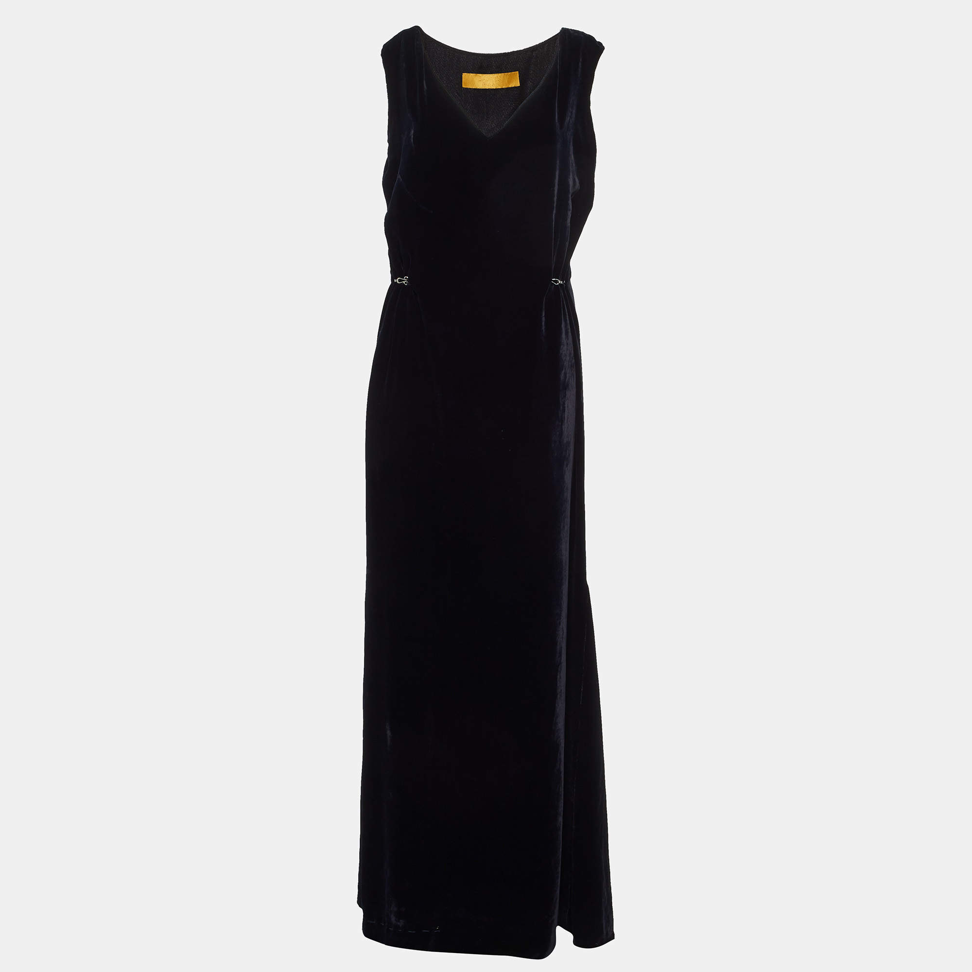 Pre Owned Lanvin Navy Blue Velvet Sleeveless Maxi Dress M