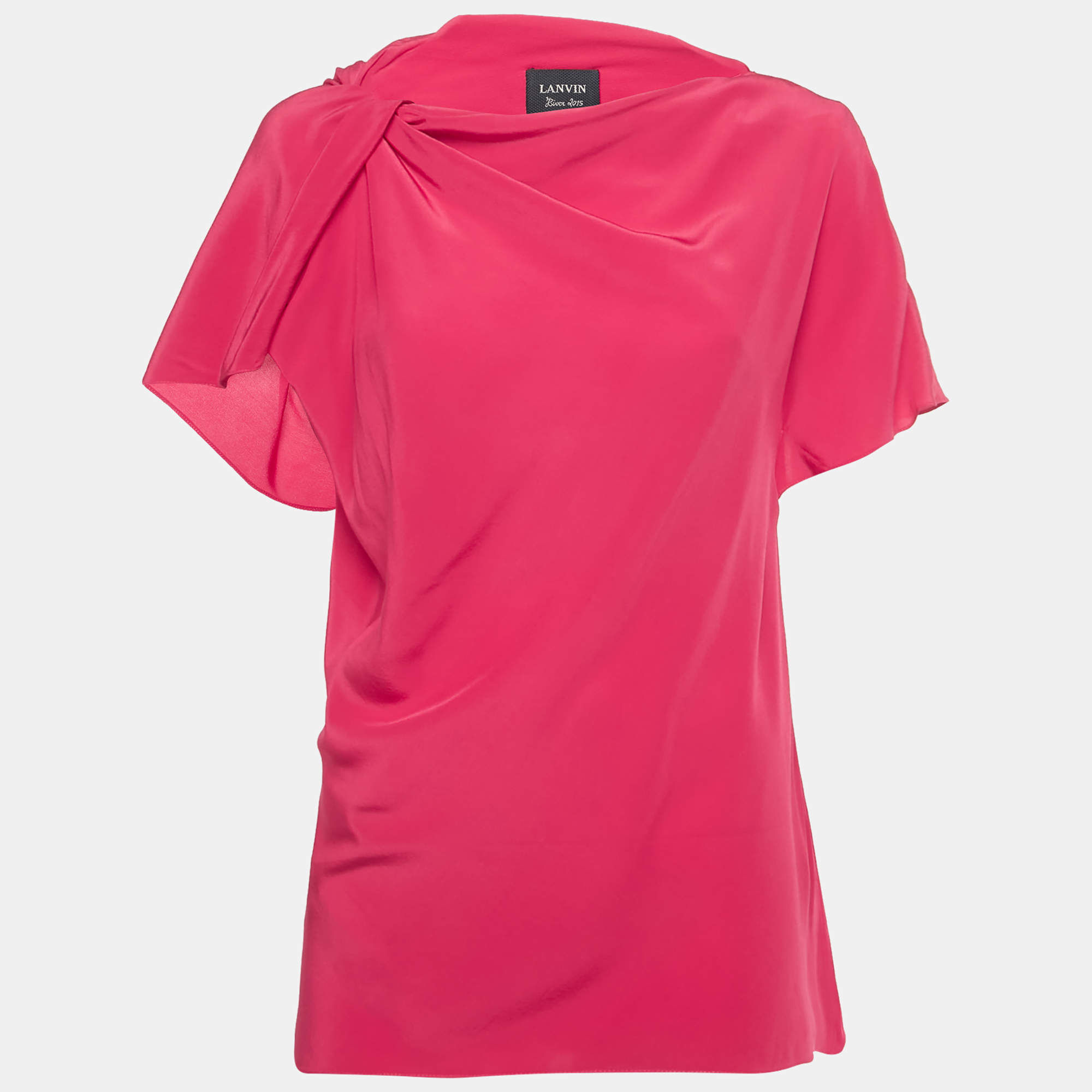Pre Owned Lanvin Pink Silk Drape Neck Detail Top M