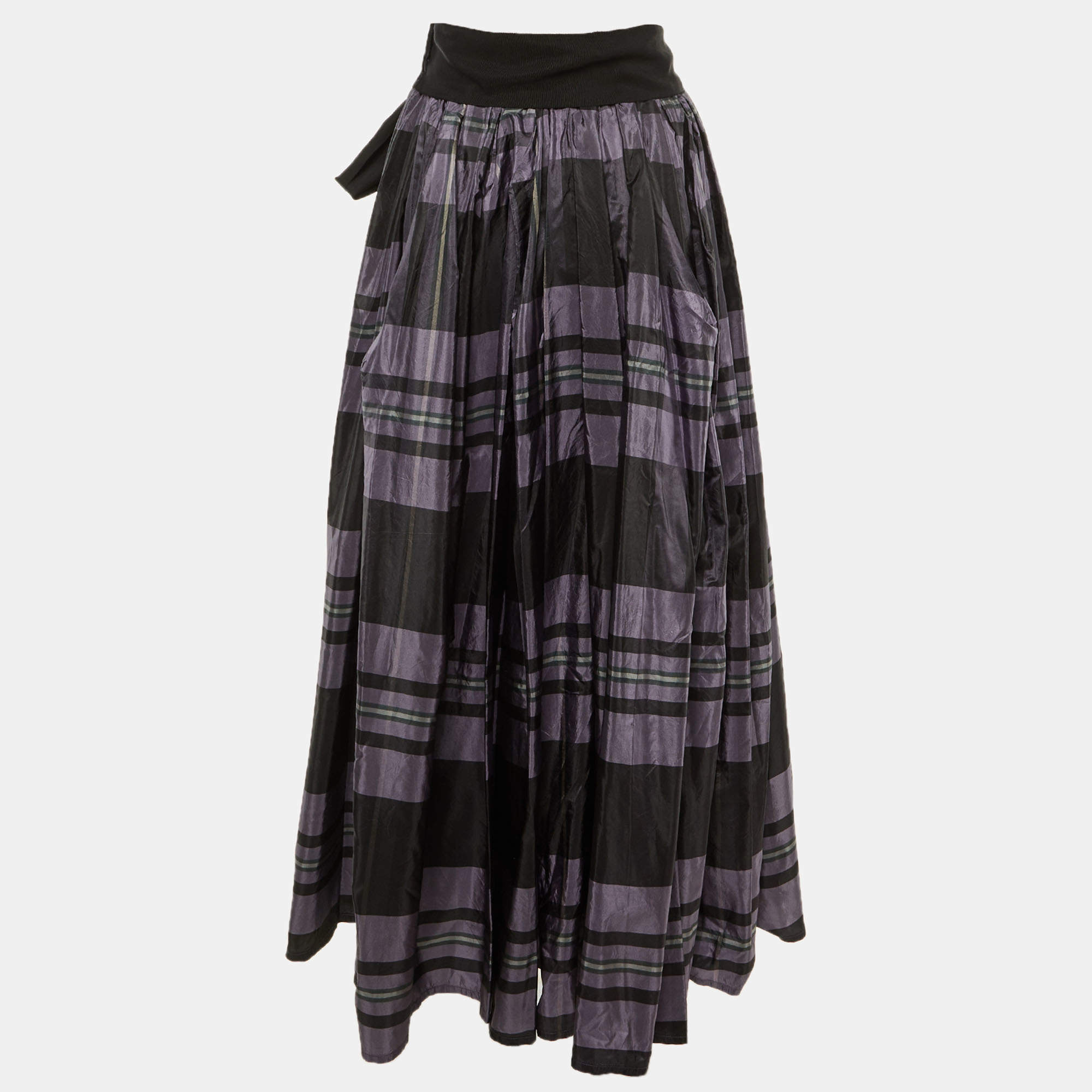 Pre Owned Lanvin Purple/Black Checkered Print Maxi Skirt M