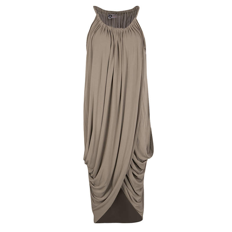 Pre Owned Lanvin Brown Gathered Draped Sleeveless Dress M