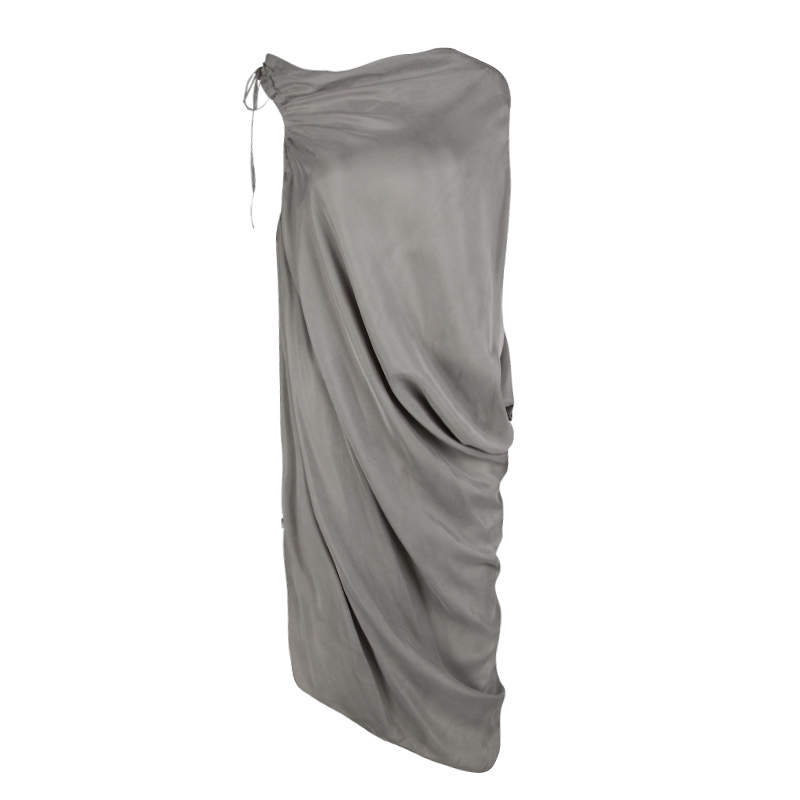 Pre Owned Lanvin Grey Gathered Tie Detail Draped Asymmetric Dress M