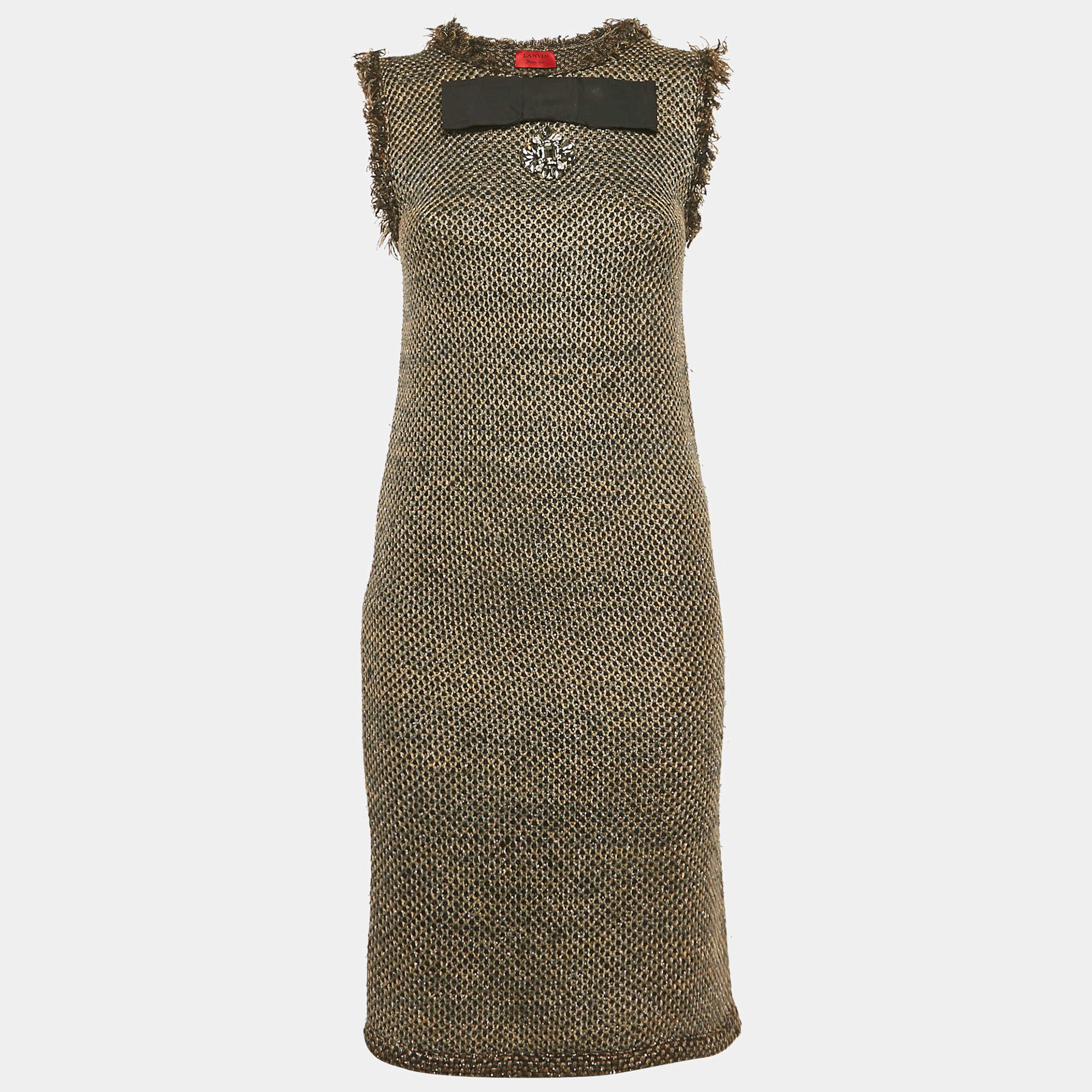 Pre Owned Lanvin Black/Grey Lurex Knit Bow Detail Mini Dress S