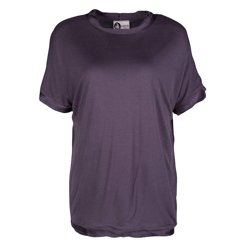 Pre Owned Lanvin Purple Frayed Satin Trim T-Shirt M