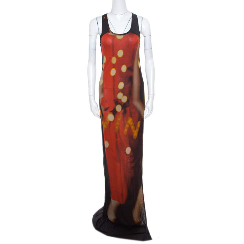 Pre Owned Lanvin Blurry Lights Printed Jersey Racer Back Tank Maxi Dress S