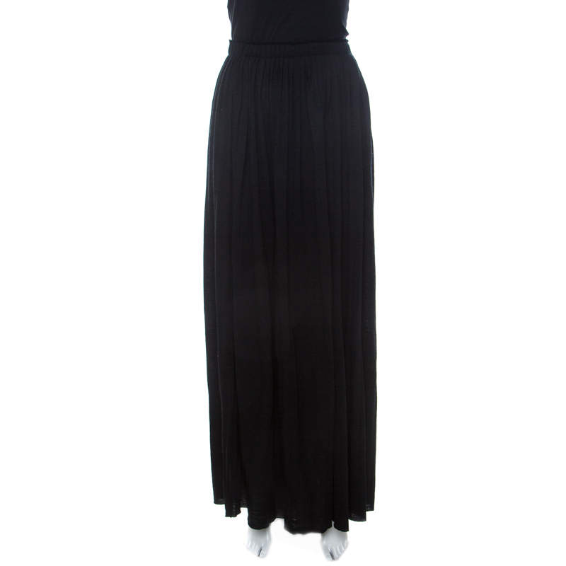 Pre Owned Lanvin Black Wool Elasticized Waist Pleated Maxi Skirt M
