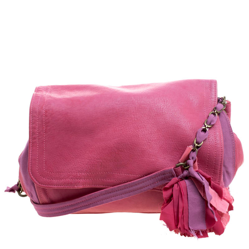 Pre Owned Lanvin Pink Leather and Fabric Shoulder Bag