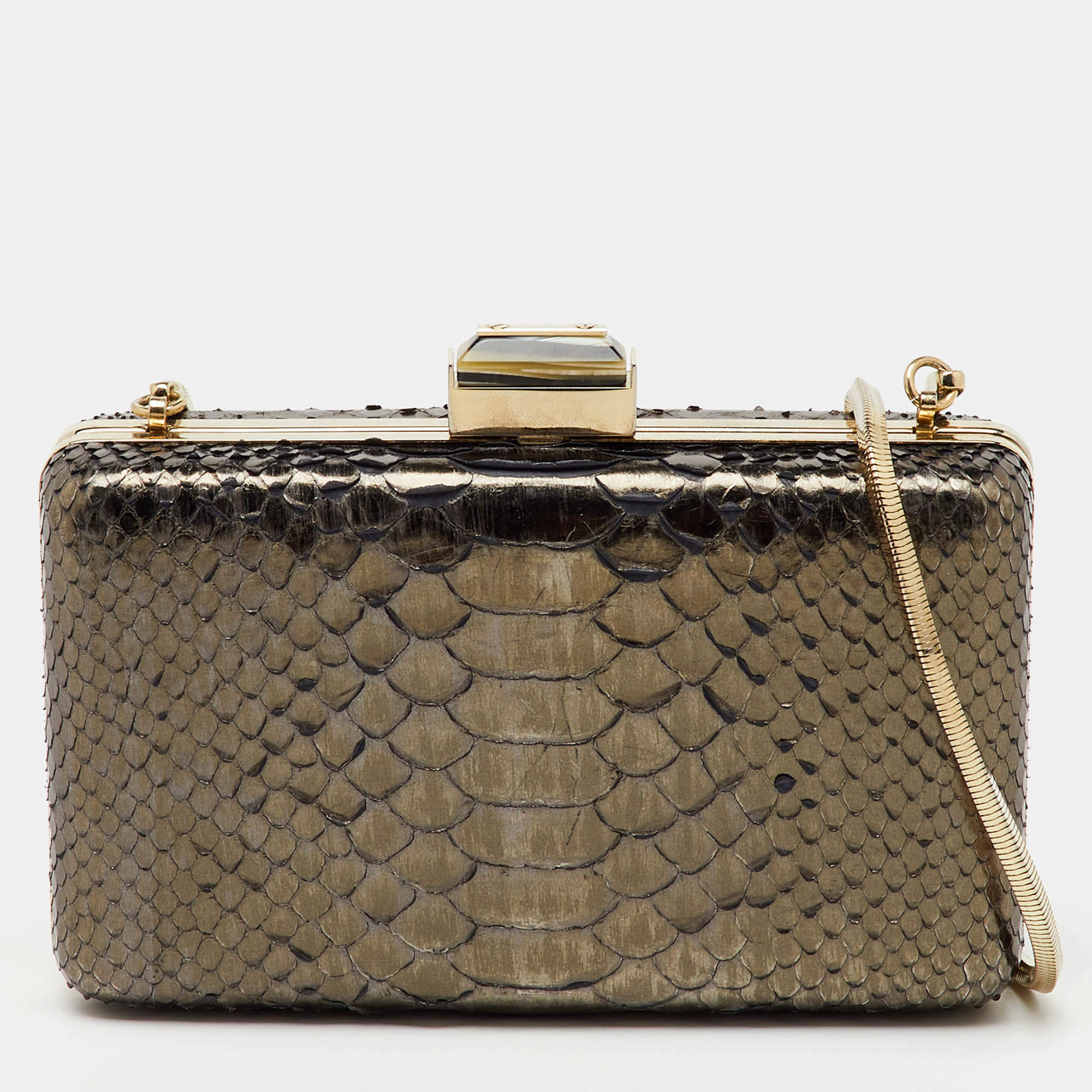 Lanvin Metallic Dark Brown Python Frame Clutch