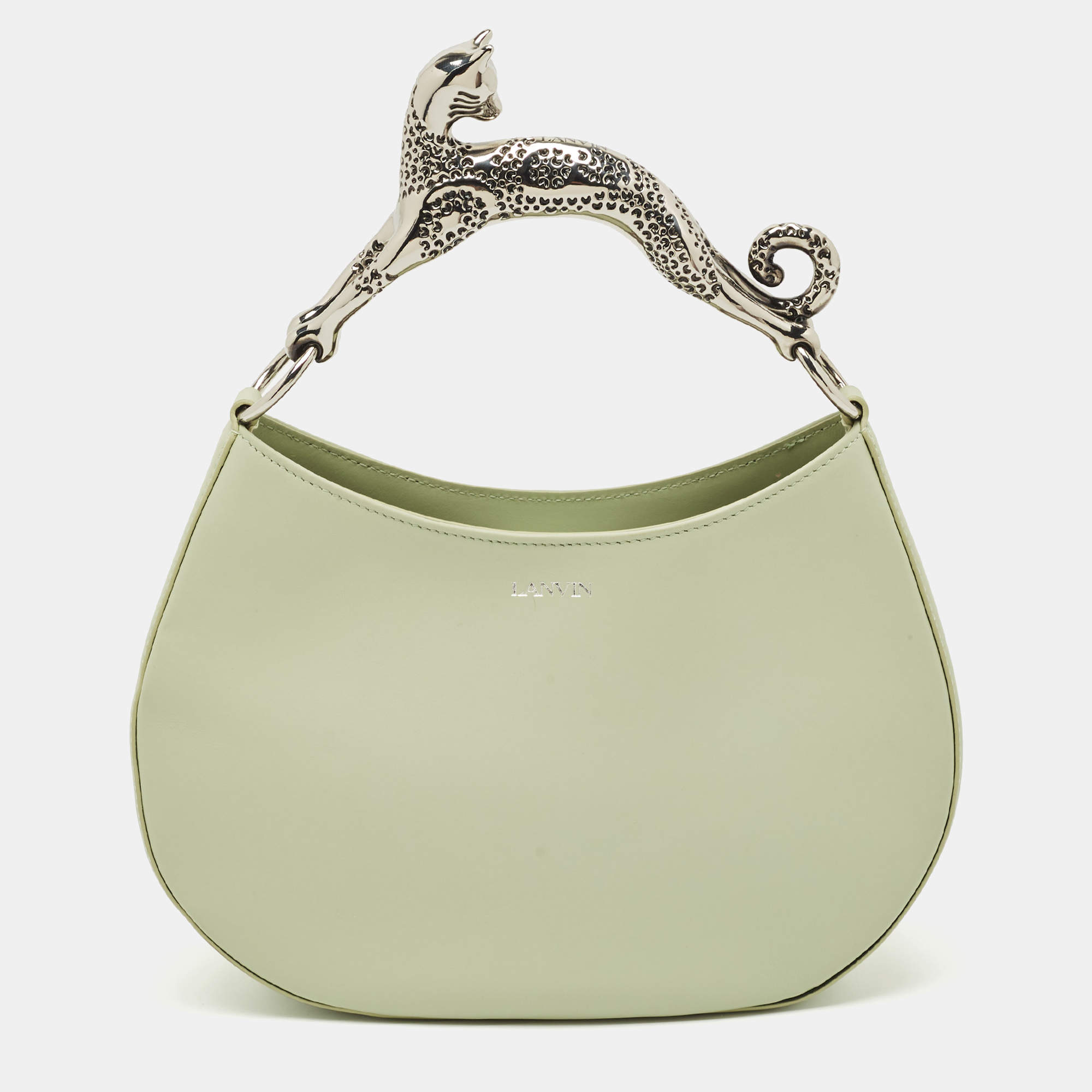 Pre Owned Lanvin Sage Green Leather Cat Handle Hobo
