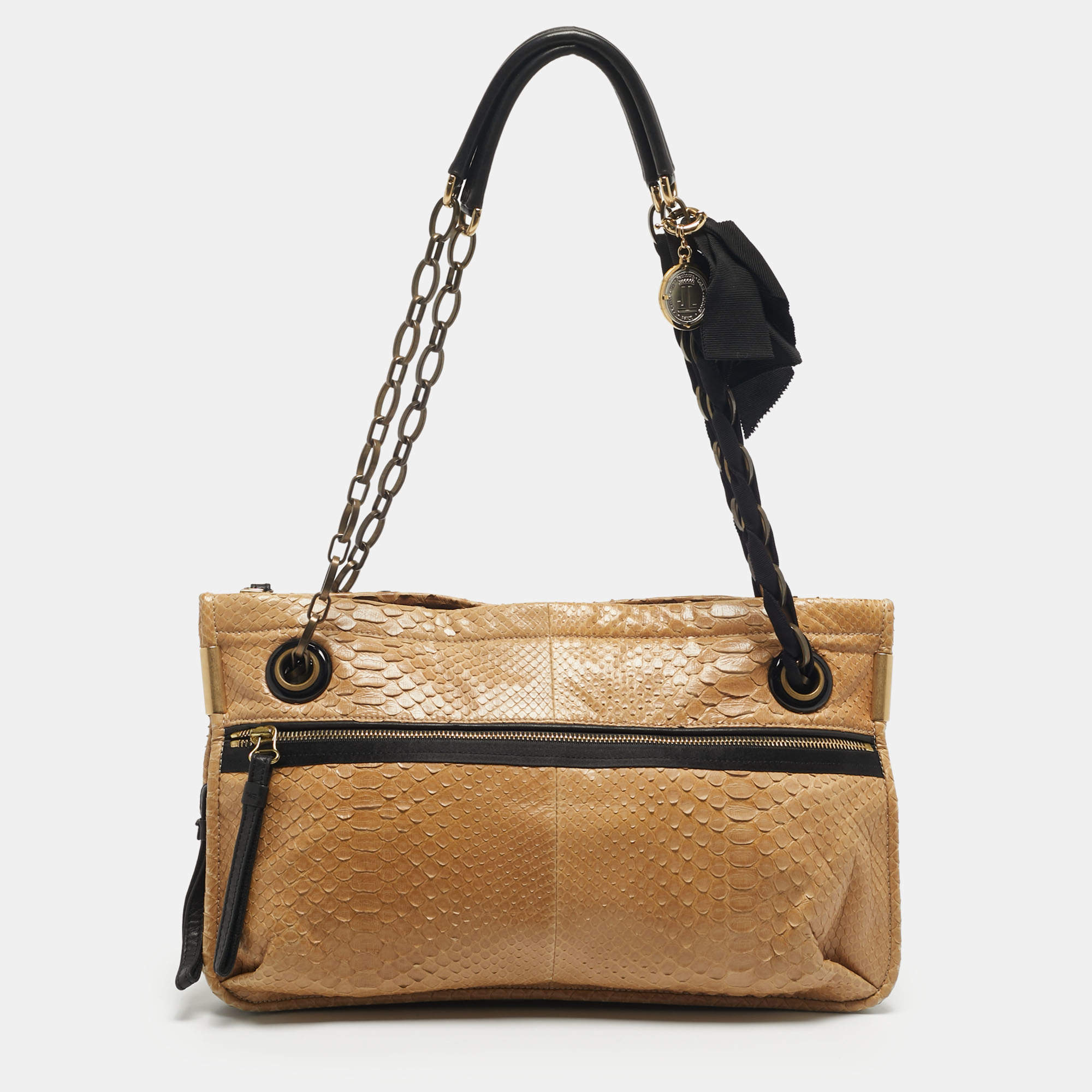 Pre Owned Lanvin Beige/Black Python and Leather Amalia Shoulder Bag