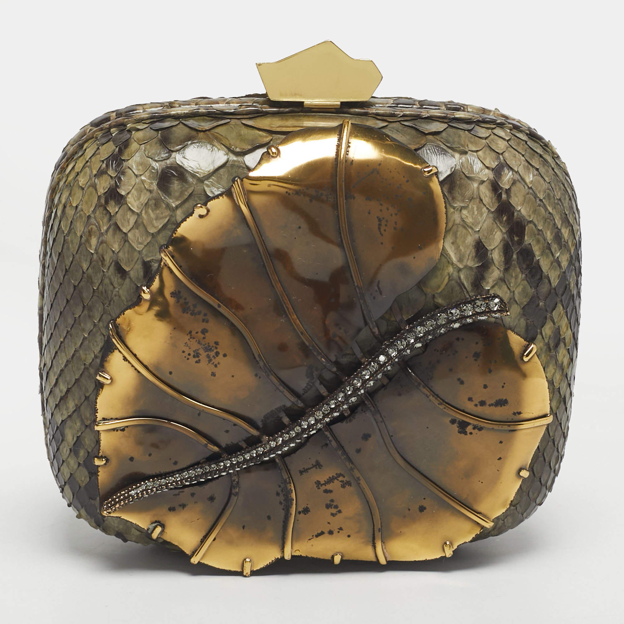 Pre Owned Lanvin Green Python Leafy Box Clutch