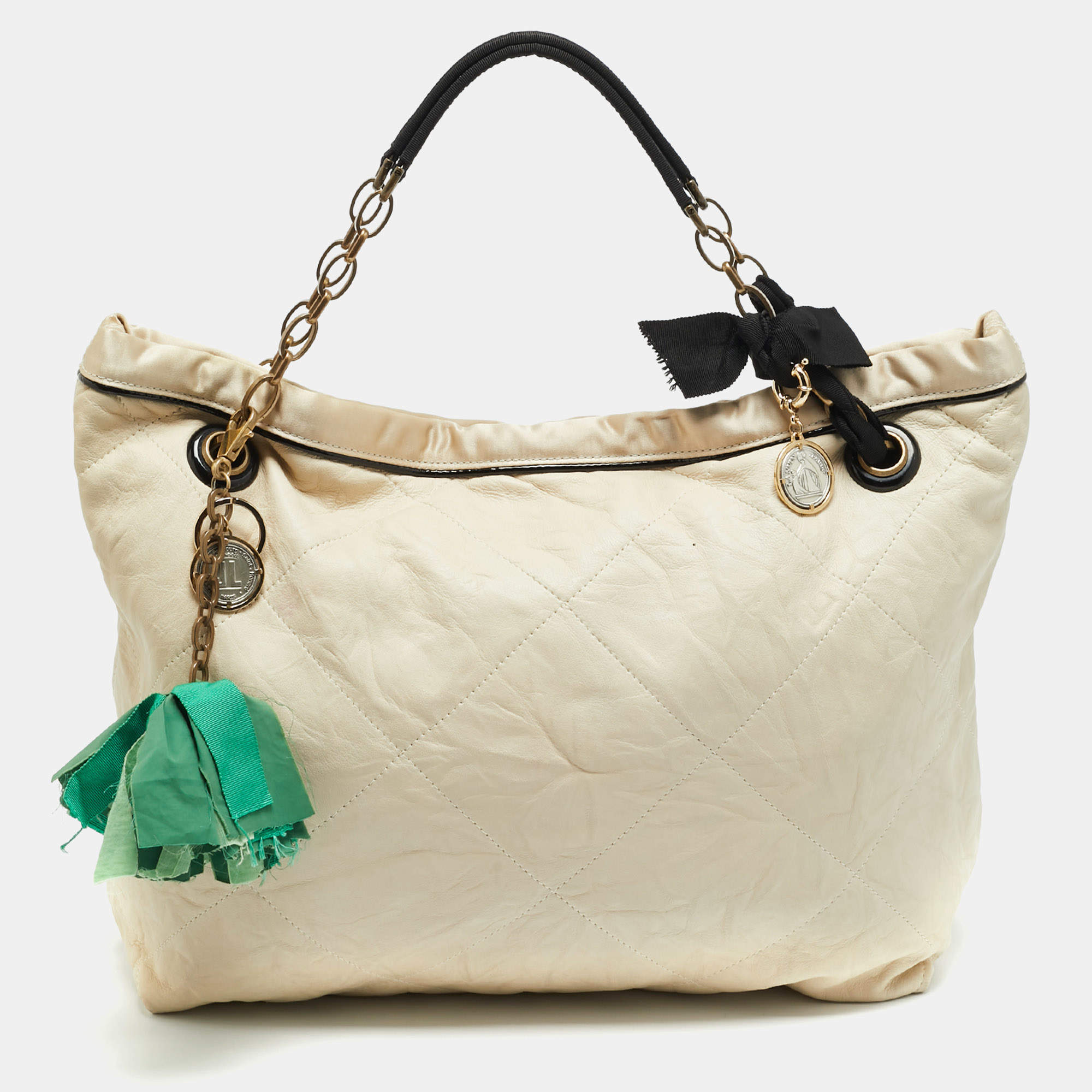 مملوكة مسبقًا حقيبة يد لانفان اميليا كاباس جلد لامعة وساتان جلد حمراء / صدئيه