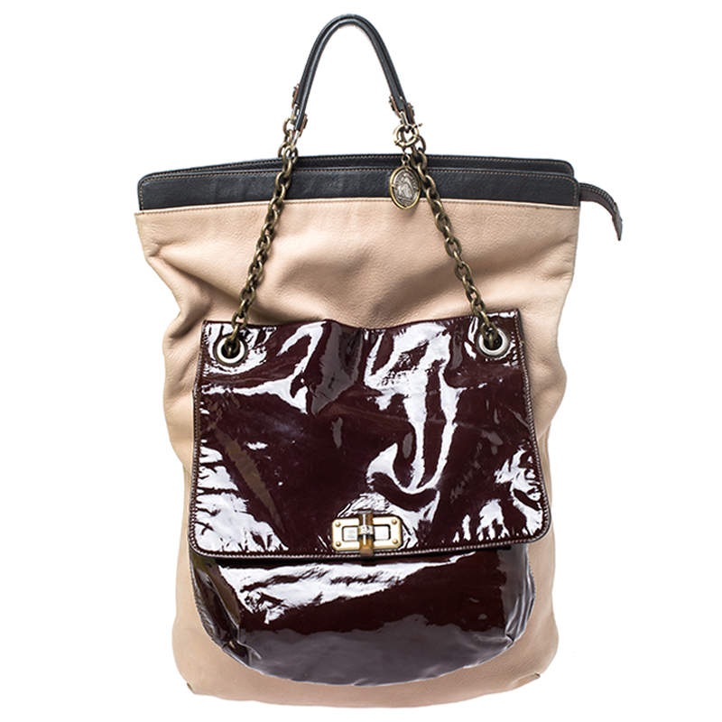 Pre Owned Lanvin Multicolor Leather and Patent Foldover Shoulder Bag