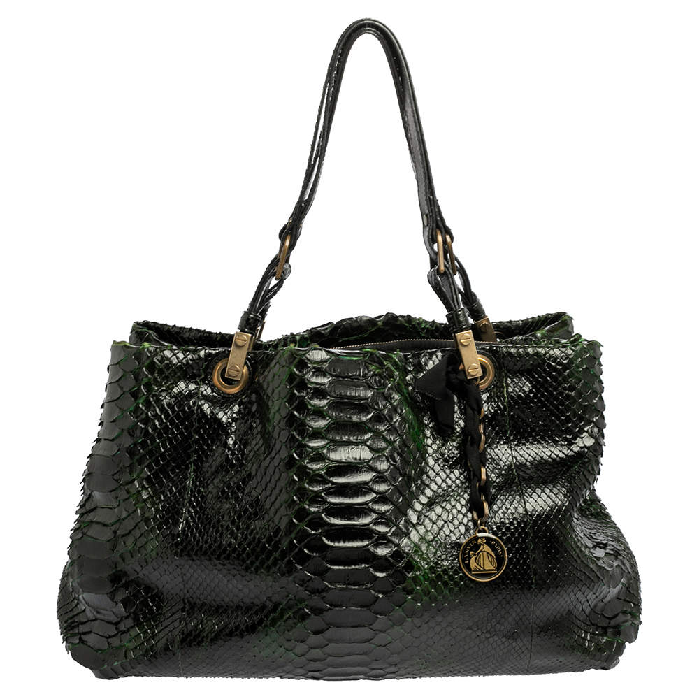 Pre Owned Lanvin Black/Green Python Shoulder Bag