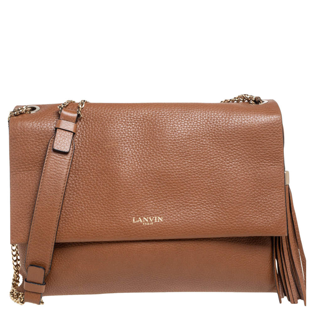 Pre Owned Lanvin Brown Leather Sugar Tassel Flap Shoulder Bag