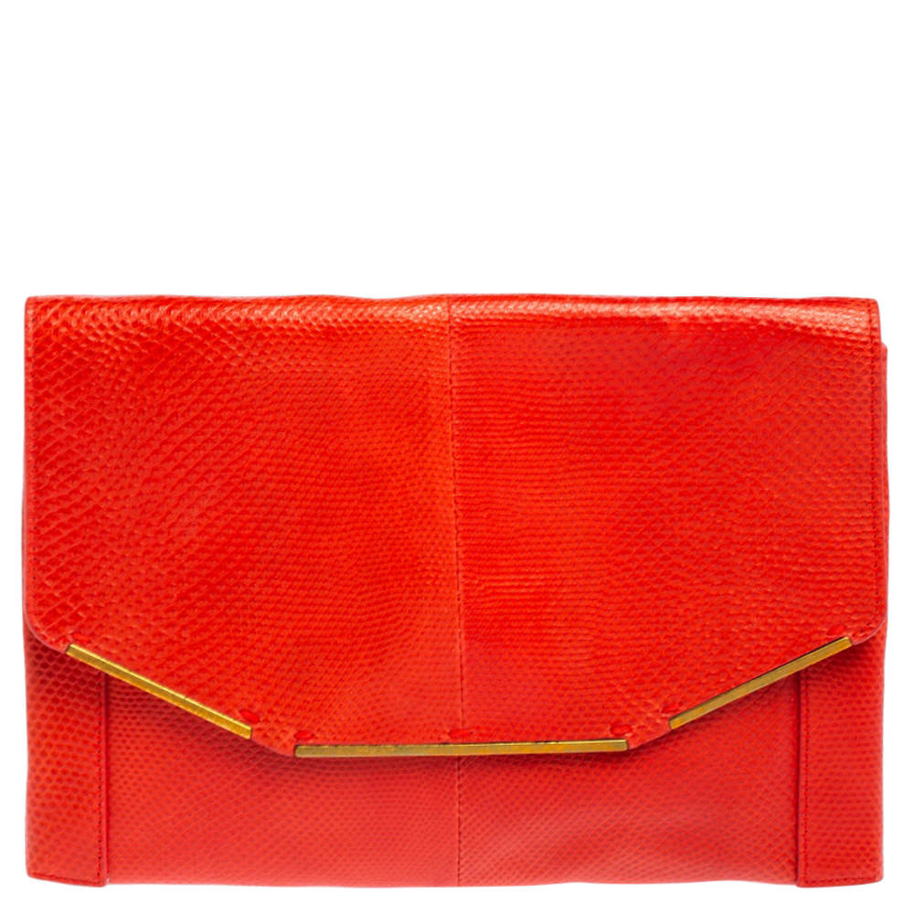 Pre Owned Lanvin Red Lizard Leather Miss Sartorial Wristlet Clutch