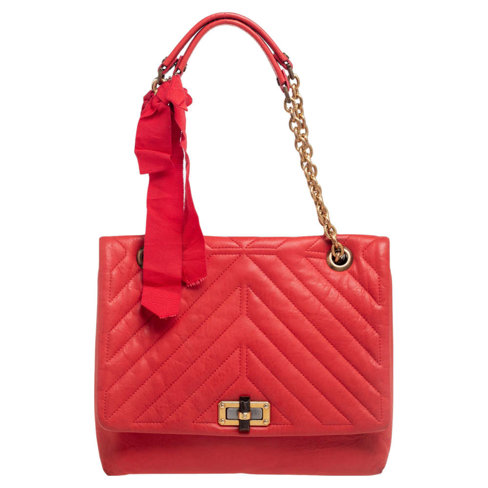 Pre Owned Lanvin Orange Quilted Leather Medium Happy Shoulder Bag