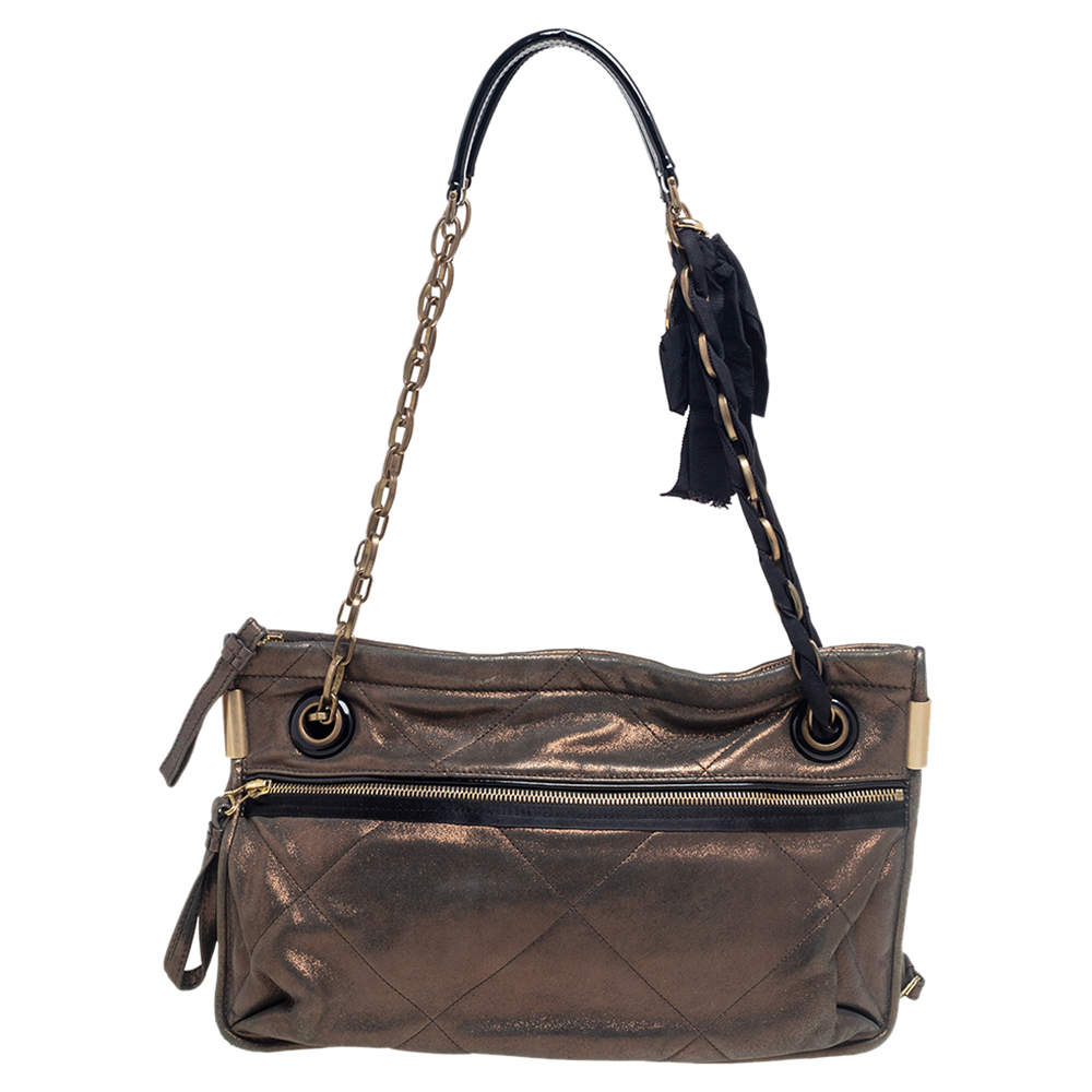 Pre Owned Lanvin Gold Quilted Leather Amalia Shoulder Bag