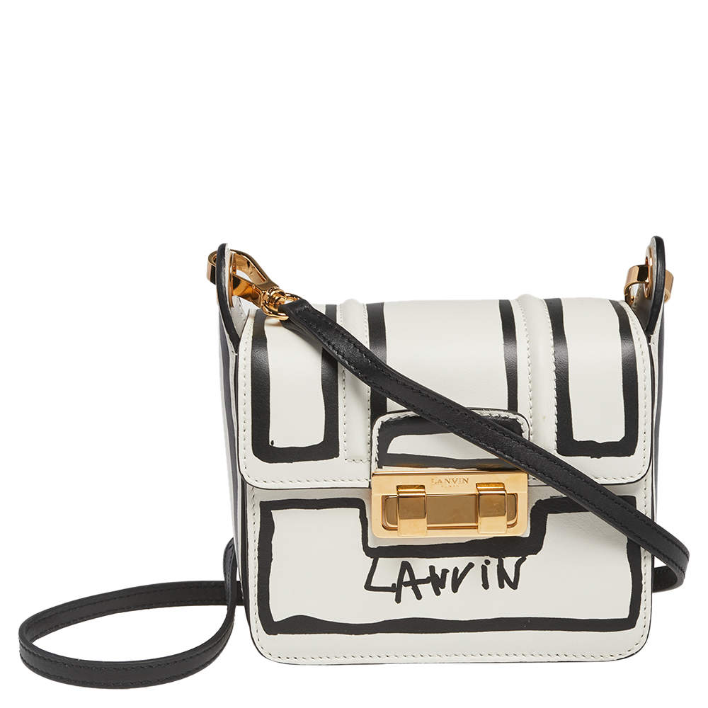 Pre Owned Lanvin White/Black Printed Leather Mini Jiji Shoulder Bag