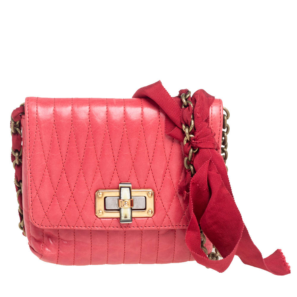 Pre Owned Lanvin Red Quilted Leather Small Pop Crossbody Bag