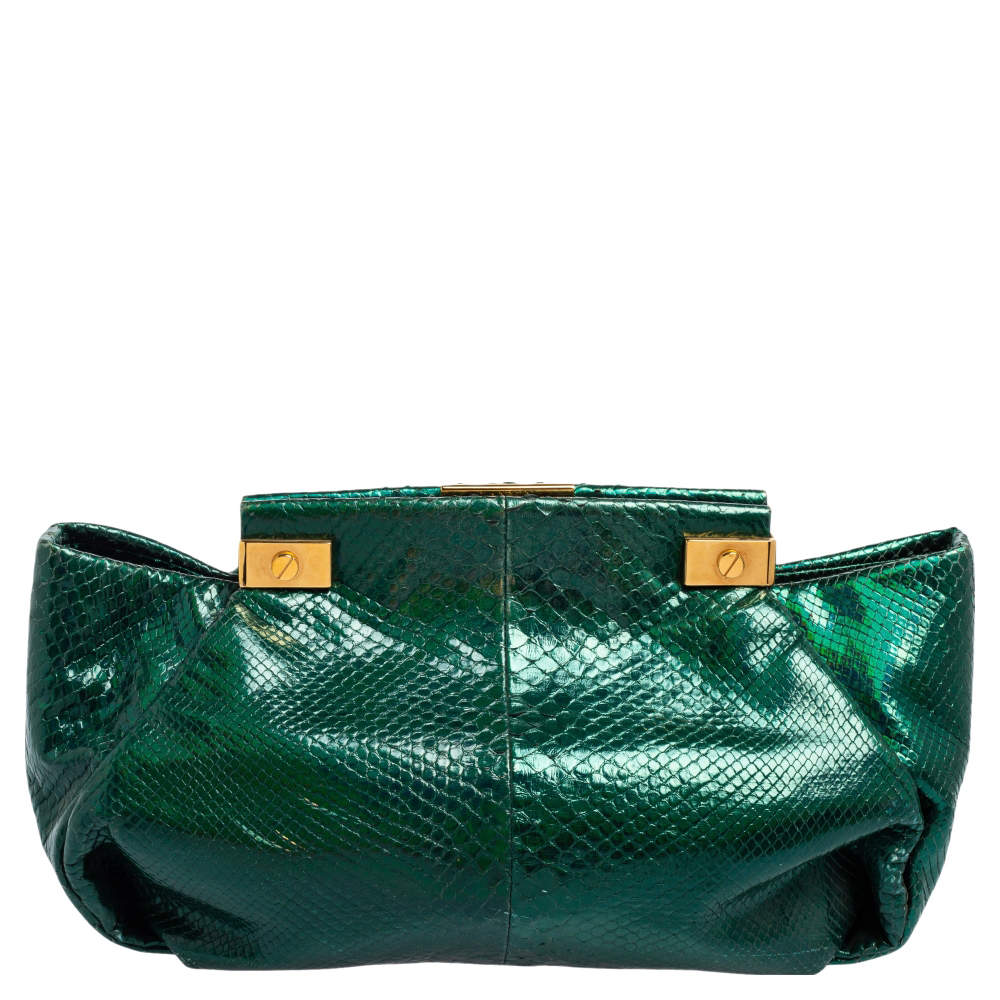 Lanvin Metallic Green Python Clutch