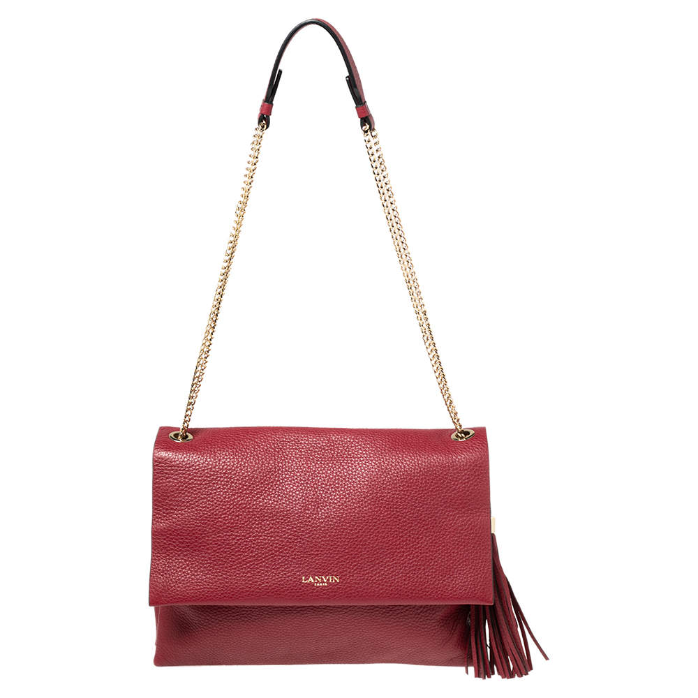 Pre Owned Lanvin Burgundy Leather Sugar Tassel Flap Shoulder Bag