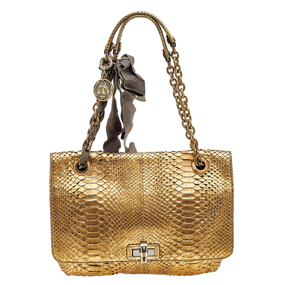 Pre Owned Lanvin Metallic Gold Python Happy Shoulder Bag