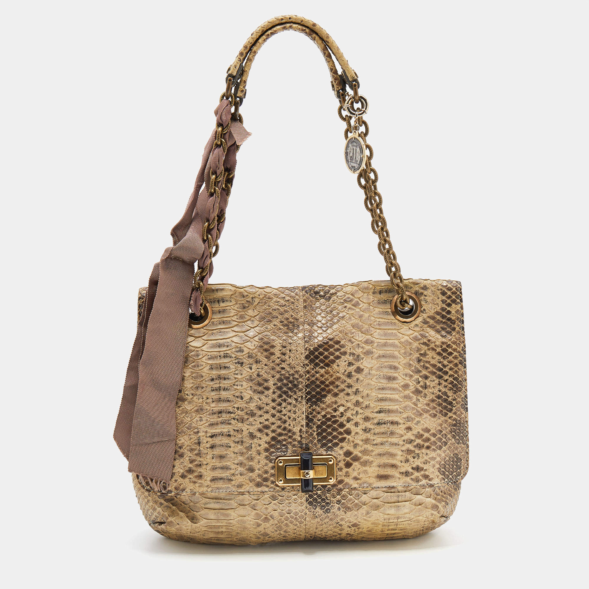 Lanvin Beige Python Leather Happy Shoulder Bag