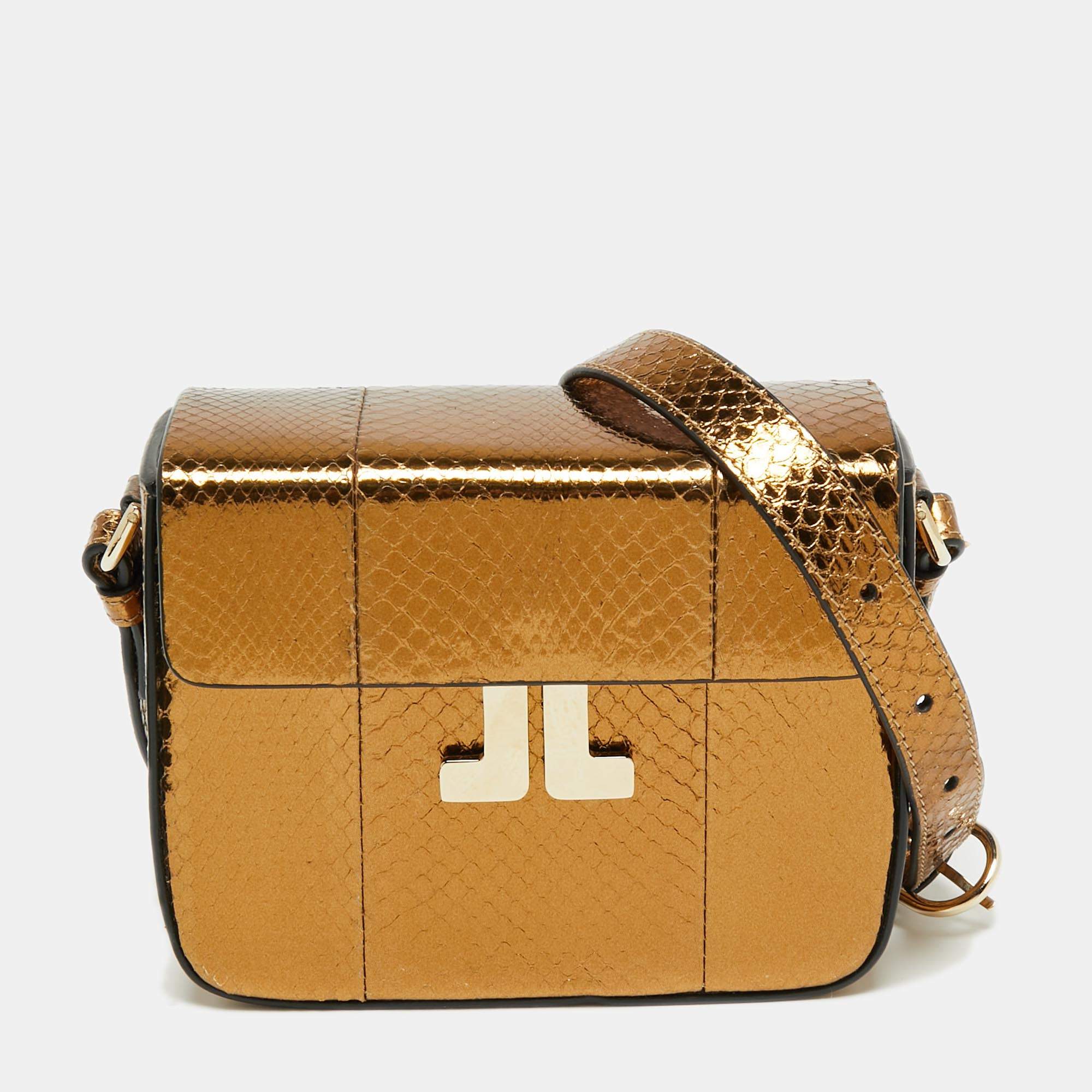 Pre Owned Lanvin Metallic Bronze Python Crossbody Bag