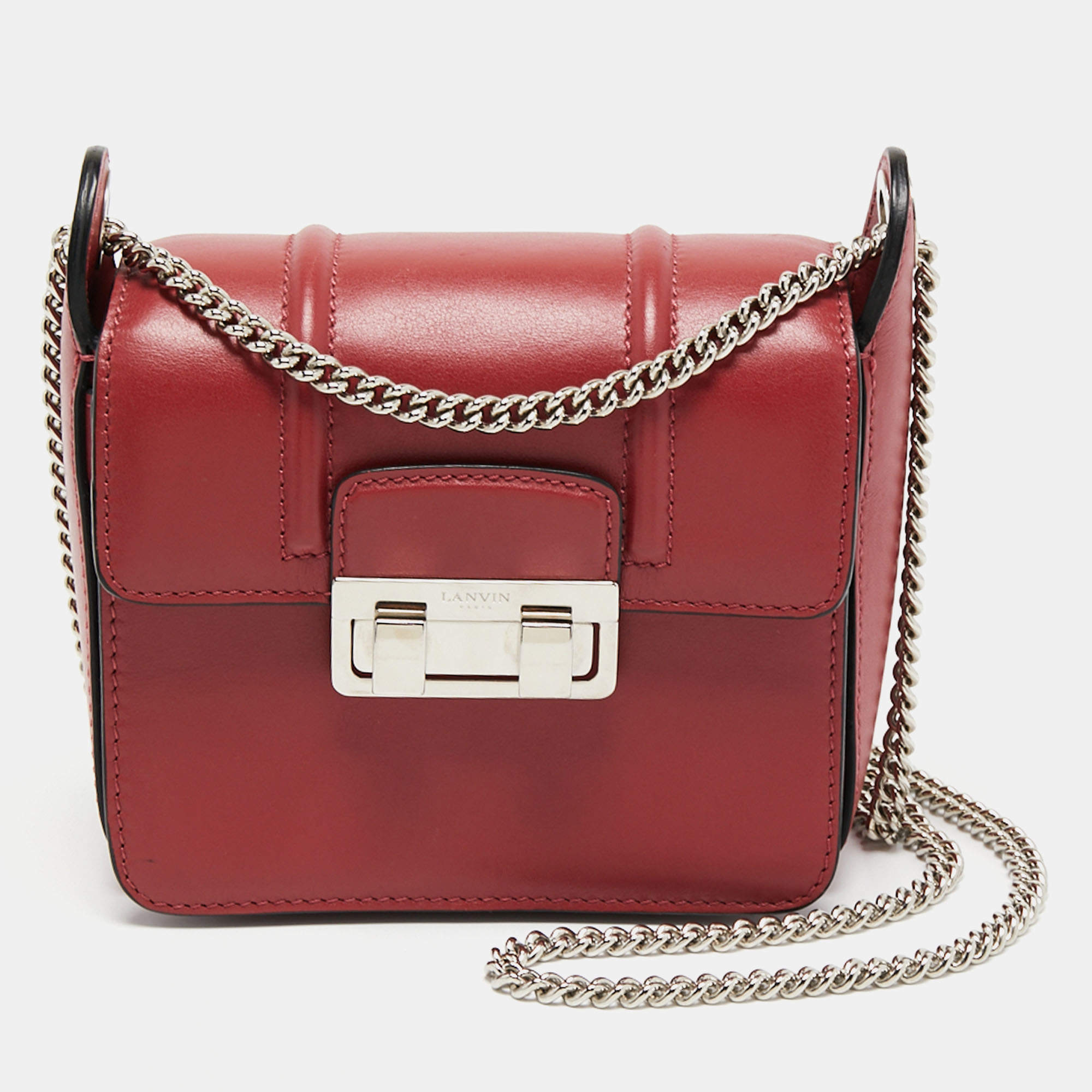 Pre Owned Lanvin Red Leather Flap Crossbody Bag