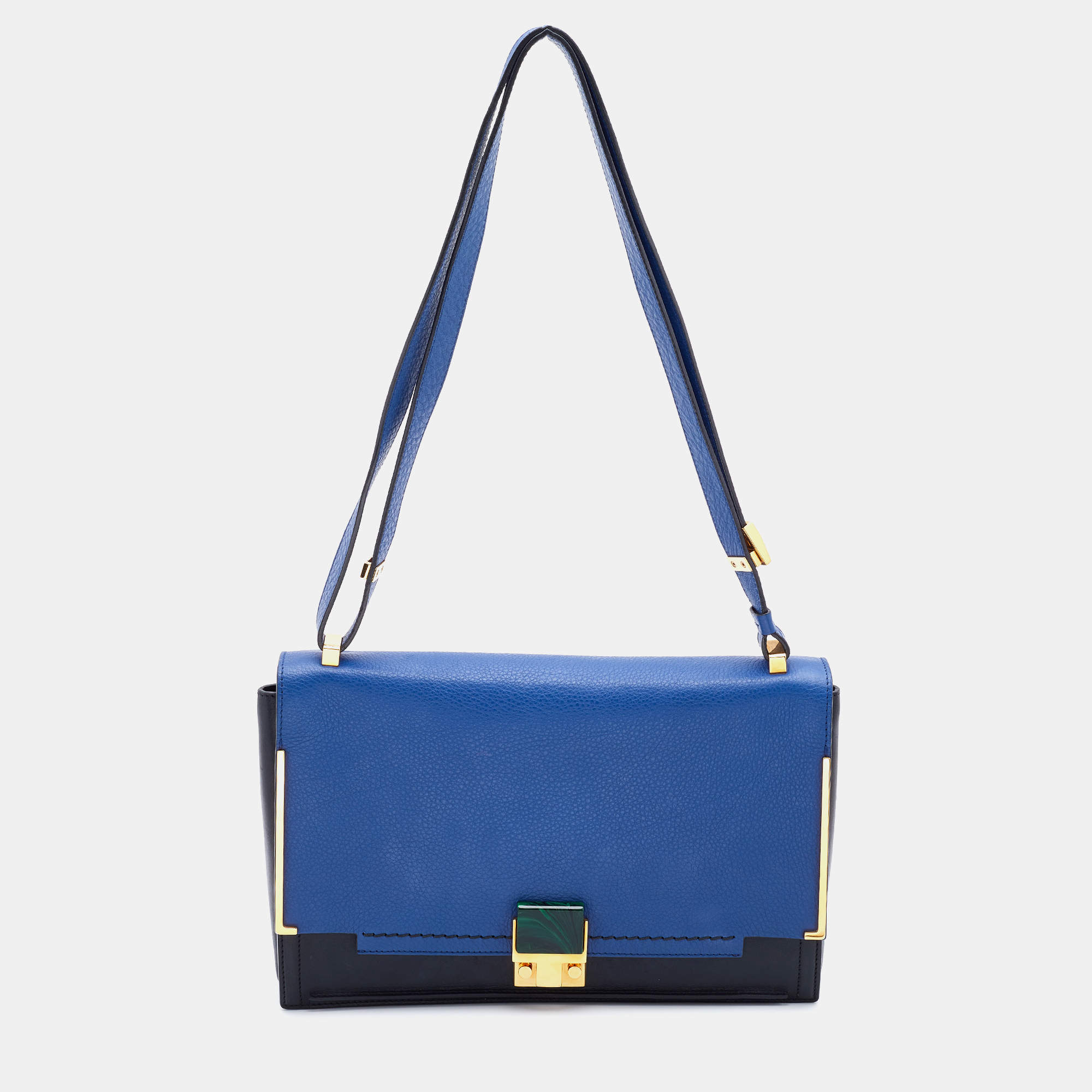 Pre Owned Lanvin Black/Blue Leather Flap Crossbody Bag