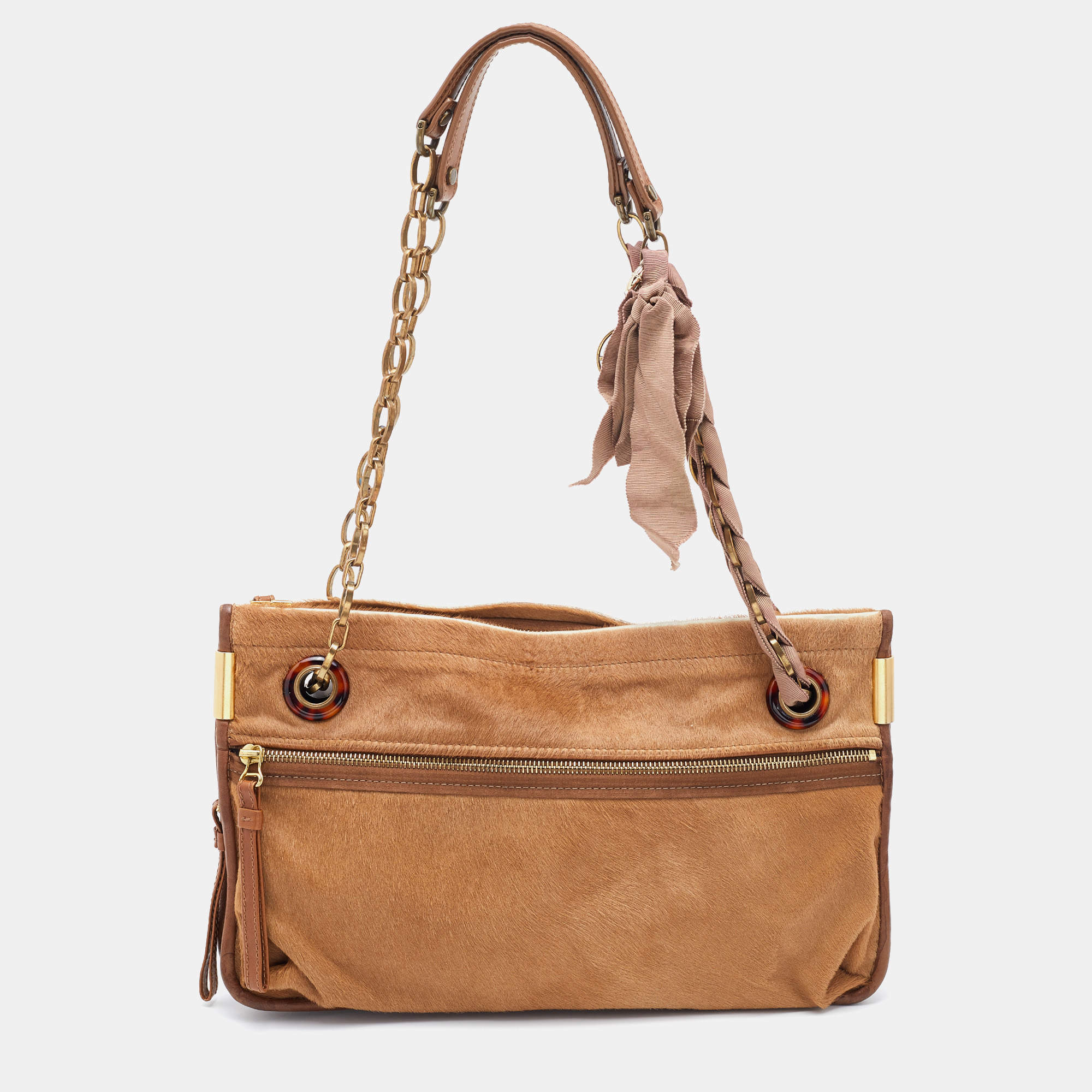 Pre Owned Lanvin Brown Calf Hair and Leather Amalia Shoulder Bag