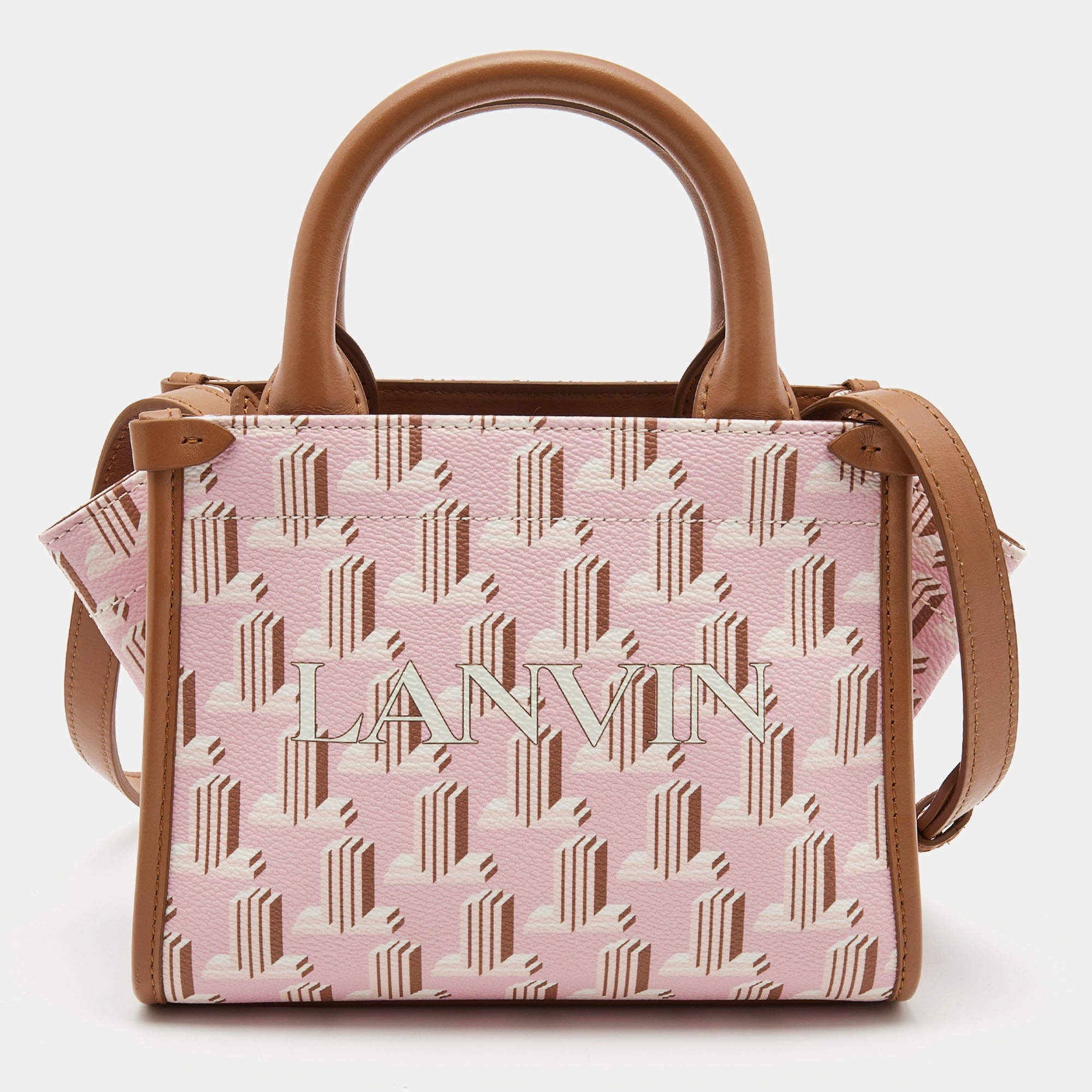Lanvin Pink/Brown Printed Coated Canvas and Leather In&Out Tote