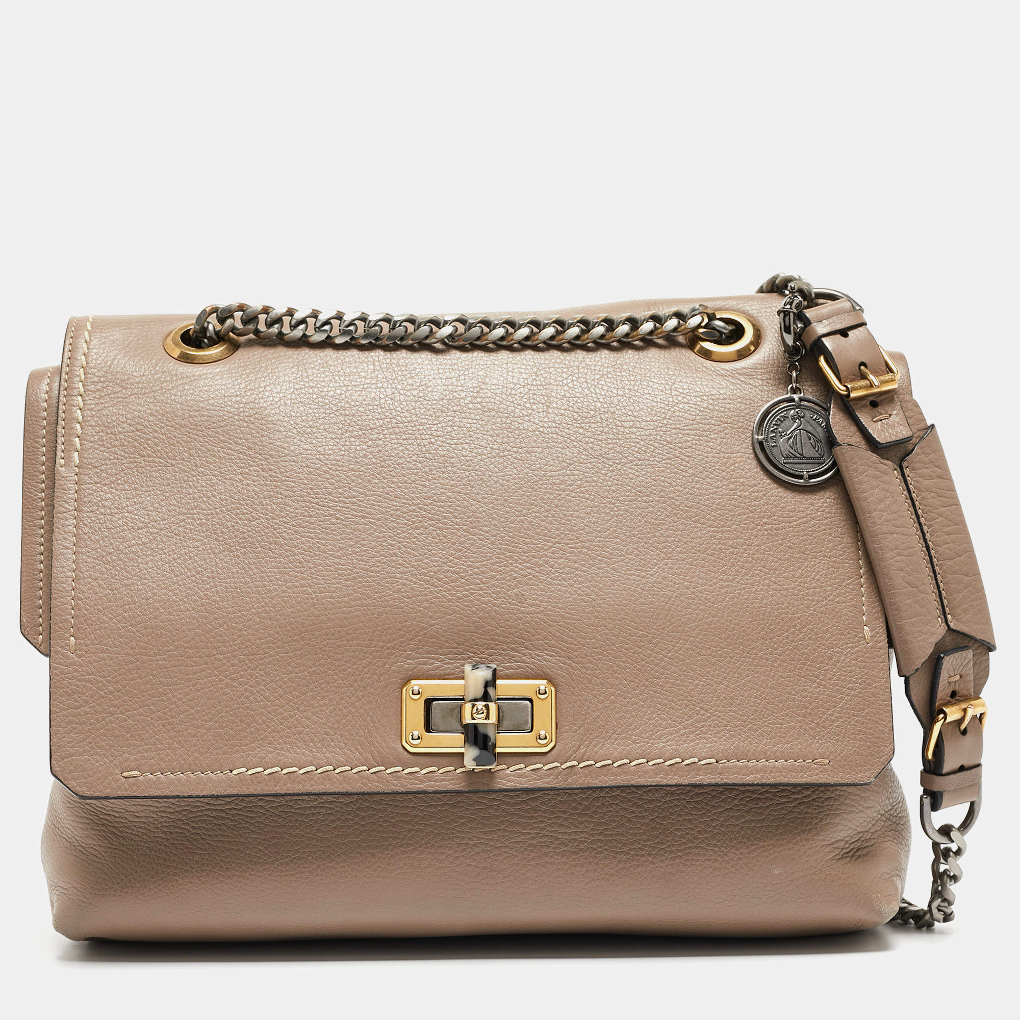 Pre Owned Lanvin Beige Leather Happy Shoulder Bag