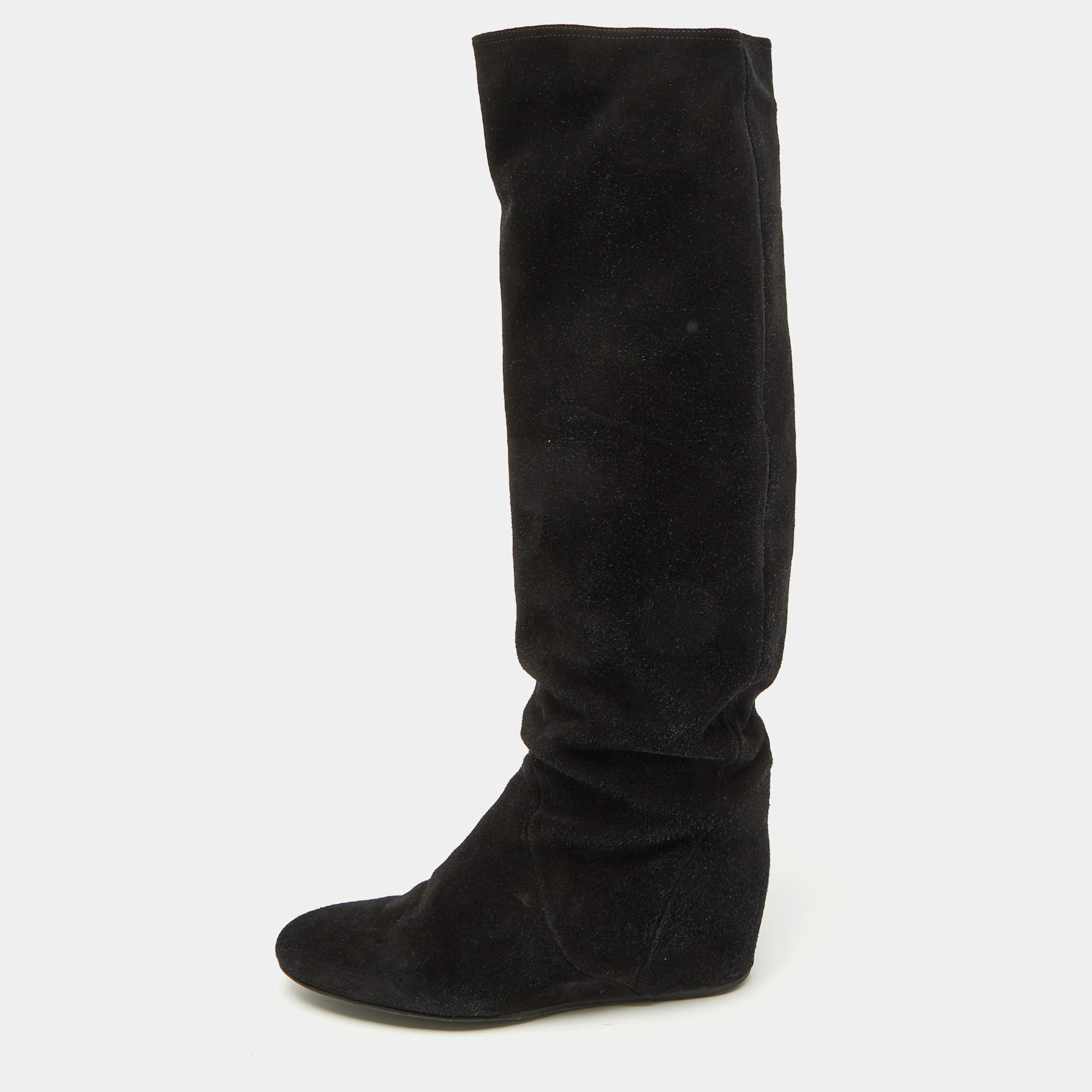 Lanvin Black Suede Knee Length Wedge Boots Size 39 Lanvin | TLC