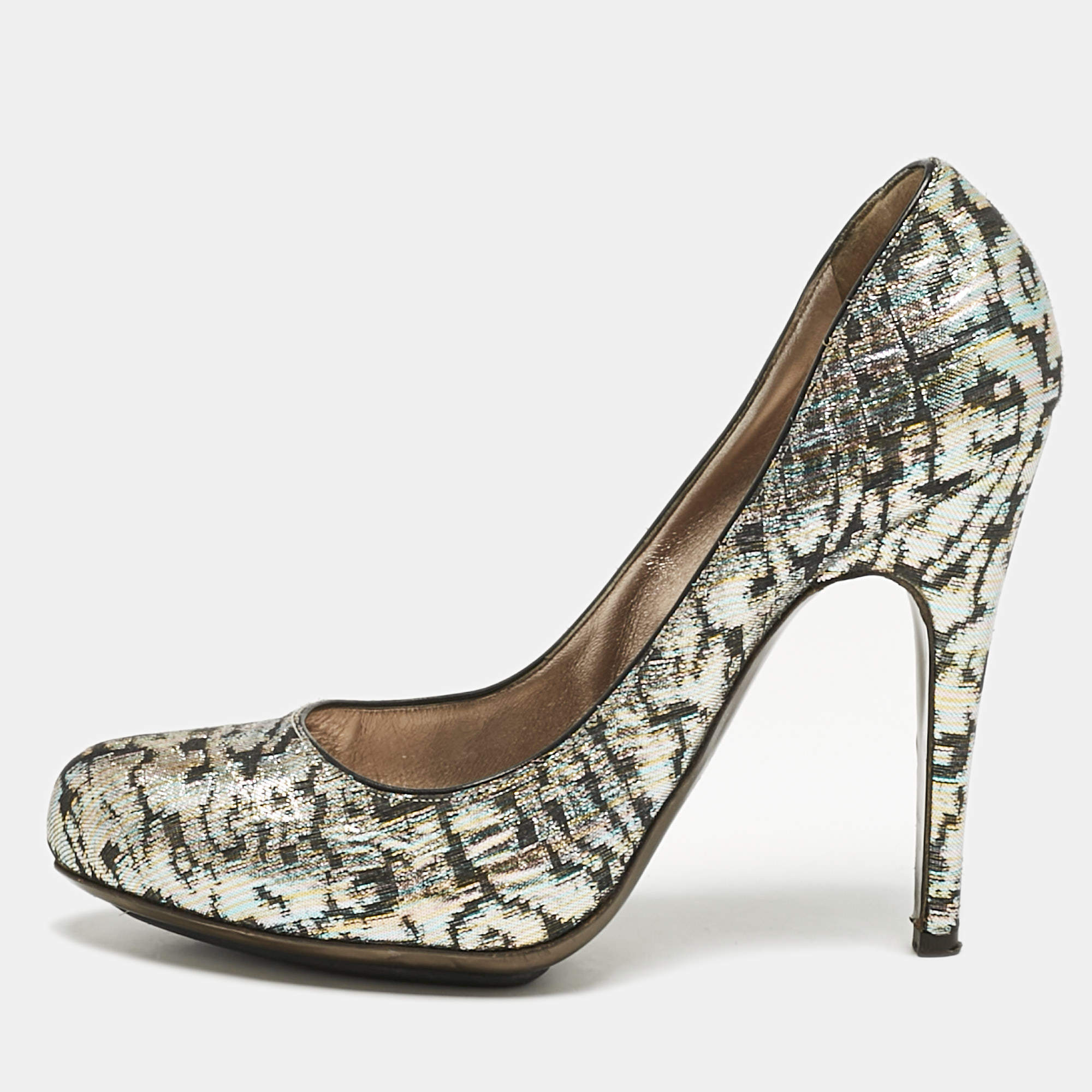 Lanvin Multicolor Printed Fabric Slip On Pumps Size 38.5