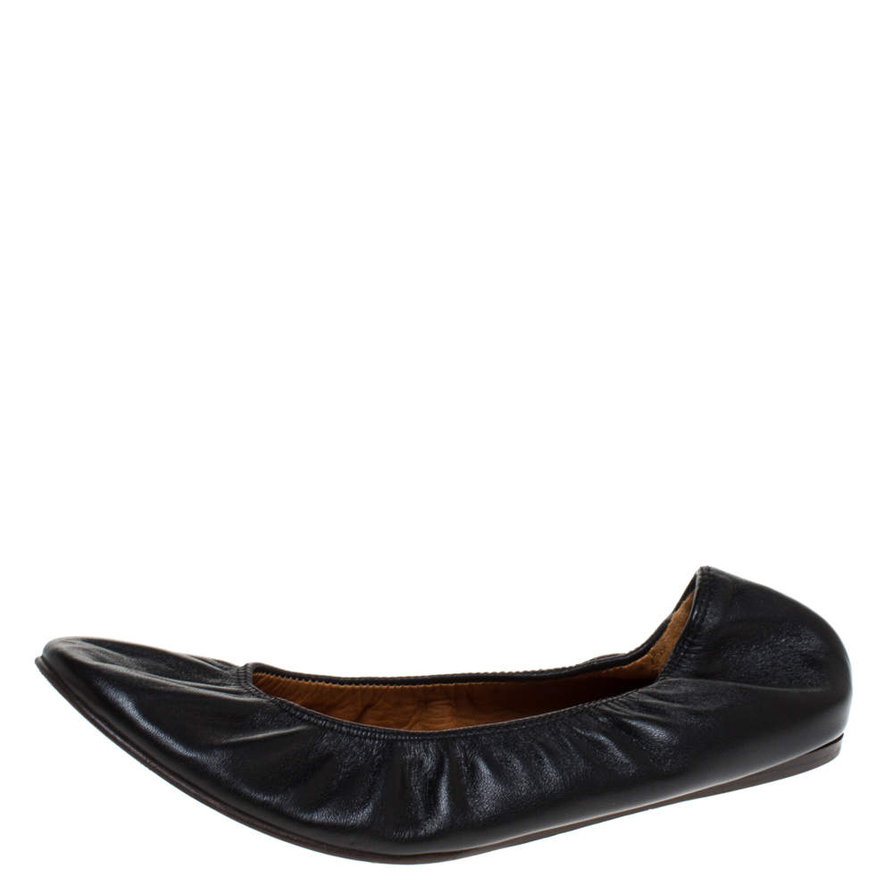 Lanvin Black Leather Scrunch Ballet Flats Size 37.5