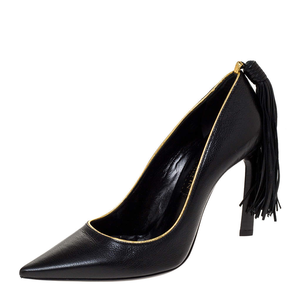 Pre Owned Lanvin Black Leather Tassel Embellished Pumps Size 36