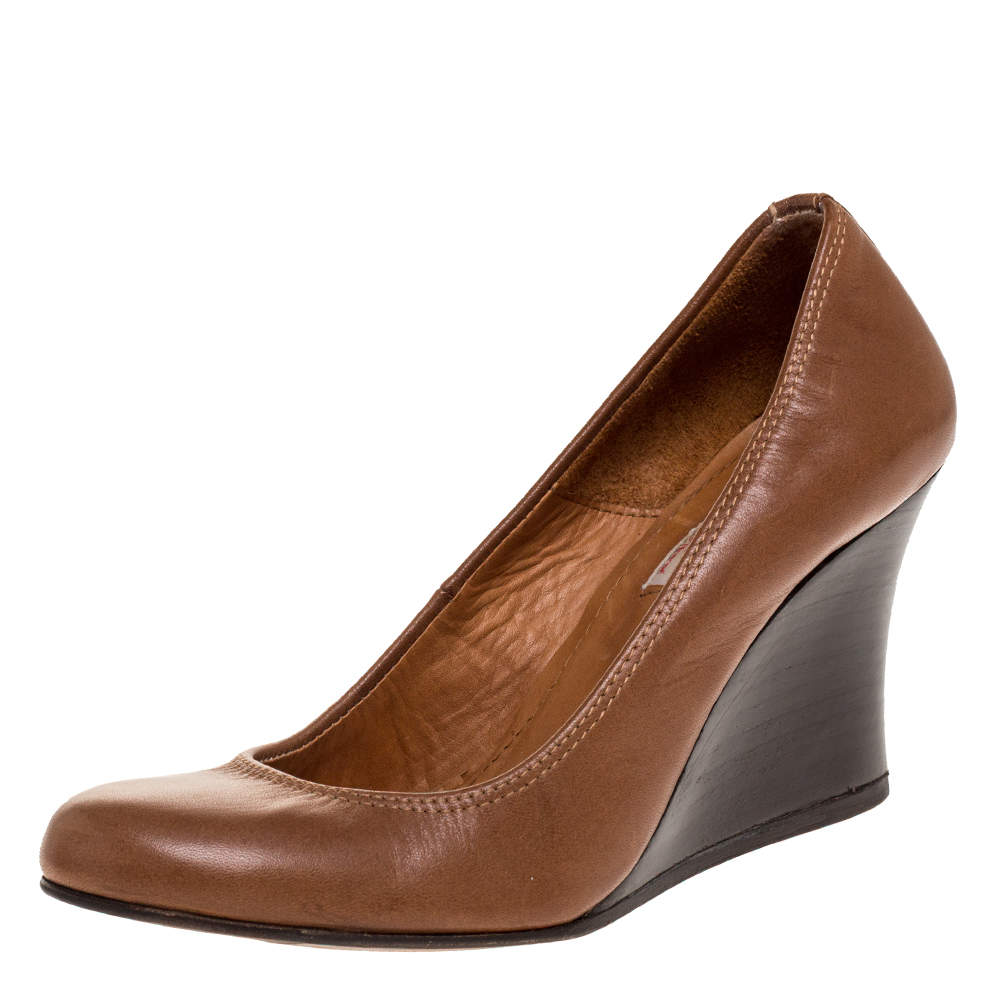 Pre Owned Lanvin Brown Leather Wedge Pumps Size 36