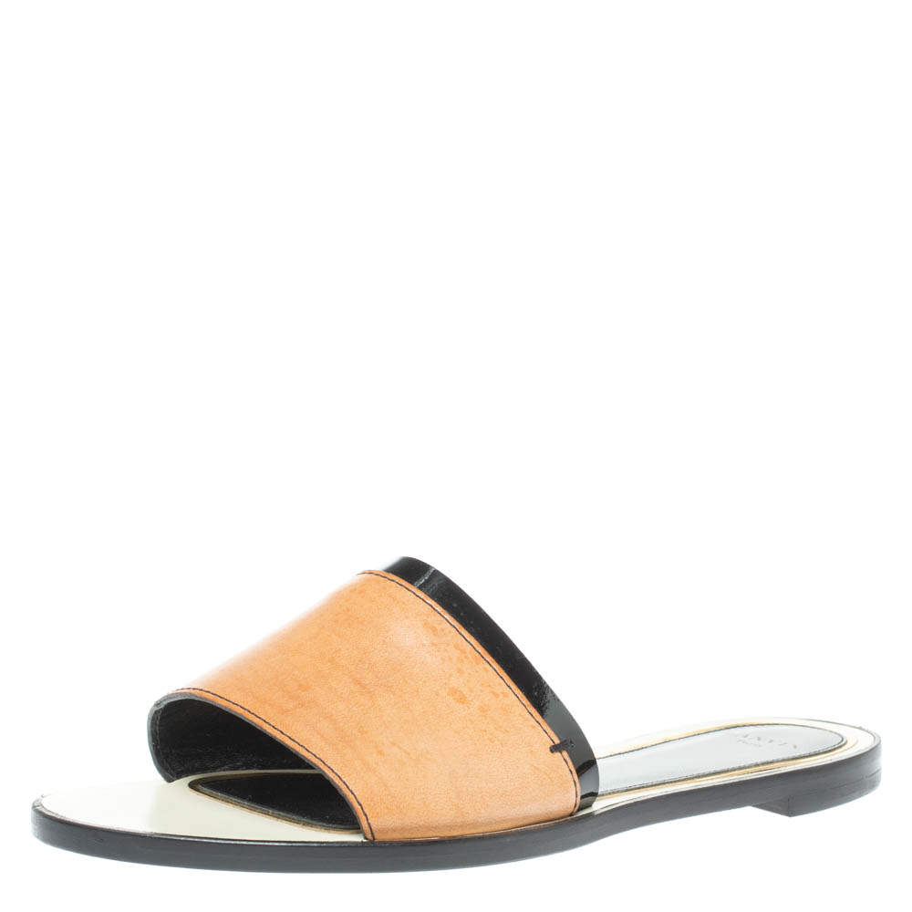 Pre Owned Lanvin Brown Leather Flat Slides Size 41