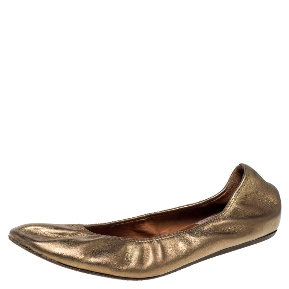 Pre Owned Lanvin Metallic Gold Leather Ballet Flats Size 40
