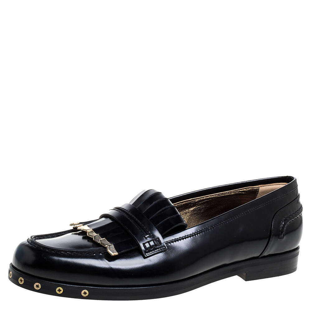 Pre Owned Lanvin Black Leather Fringe Loafers Size 39