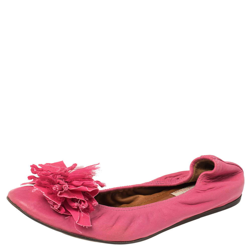 Pre Owned Lanvin Pink Leather Ballet Flats Size 40